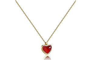 Women's 18K Gold Red Carnelian Heart Necklace