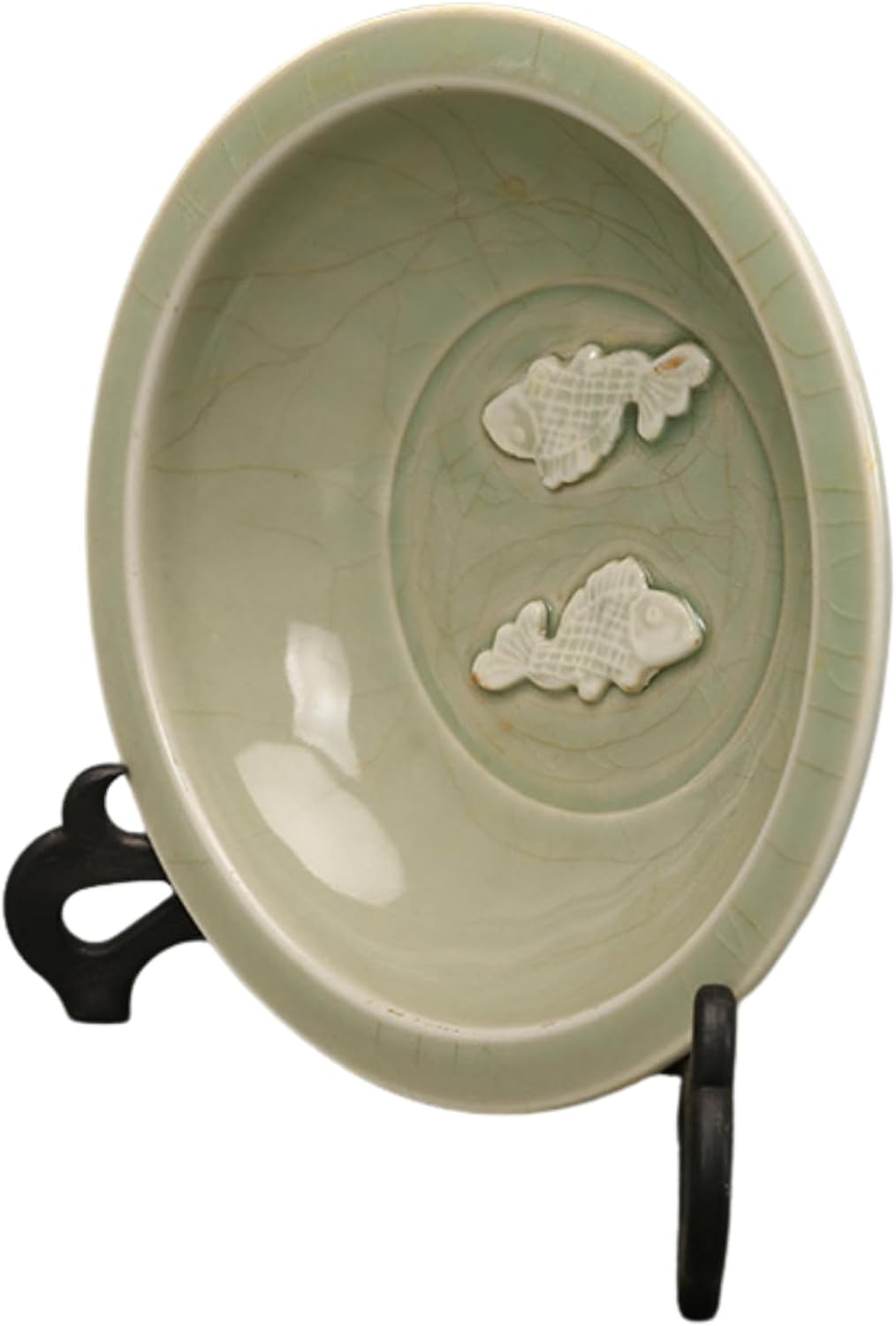 Vintage Celadon Double Fish Bowl, 6.69" Diameter image 4