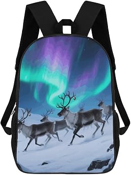 Reindeer Under Aurora Laptop Backpack Sleek Travel Pack Work Backpacks Gym Bag for Work Office 17in
