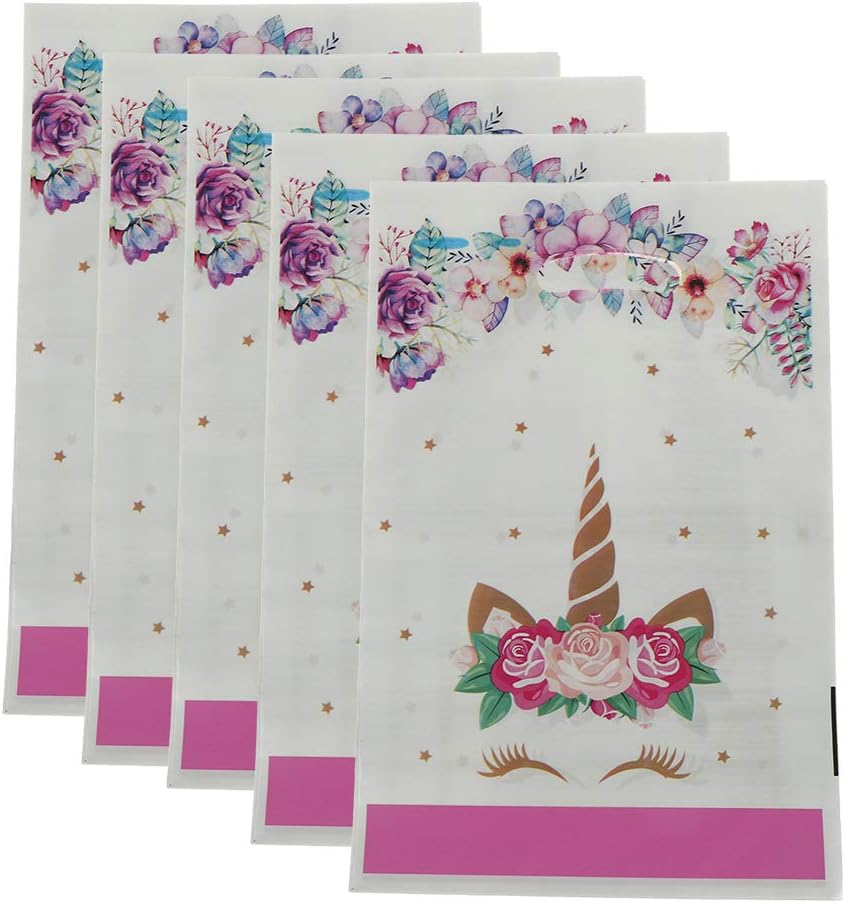 Adasea 50 Pcs Unicorn Gift Bags Party Favor Bags Plastic Candy Bag Loot Bags for Kids Birthday Party