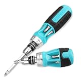 DURATECH 2PCs Ratcheting Screwdriver Set&comma; 12-in-1 Multi-bit Standard&sol;Stubby Screw Driver Set&comma; Premium S2 Steel&comma; Innovated Bits Quick-Load Mechanism&comma; with Phillips&comma; Slotted&comma; Torx&comma; Square Bits