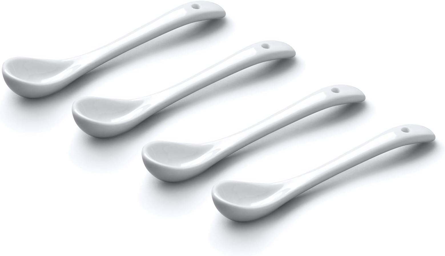 Wm Bartleet & Sons Set of 4 Small Traditional Porcelain Salt, Condiment and Spice Spoons (10cm) – White