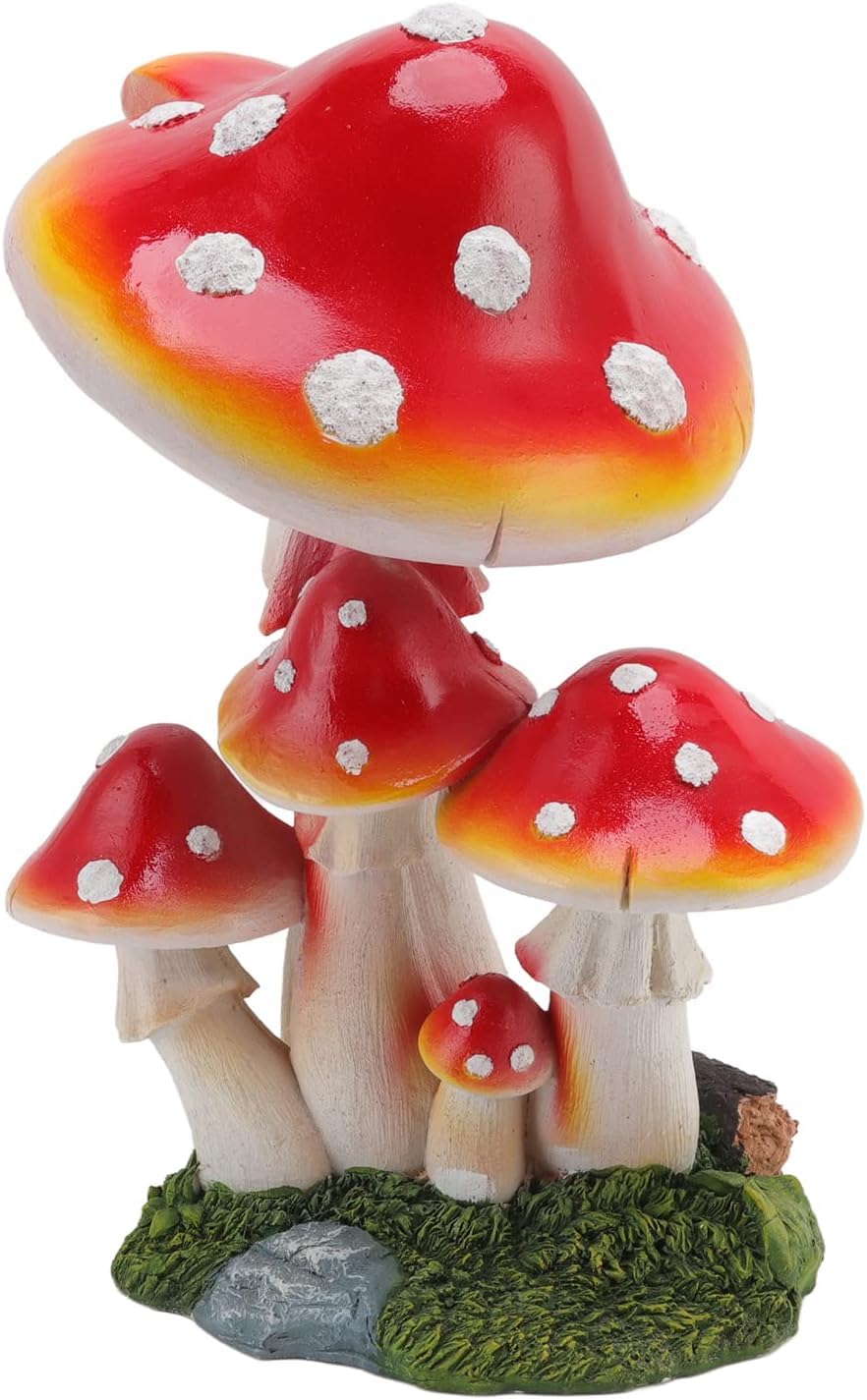 asdchZen Red Mushroom Decoration Synthetic Resin Garden Statues 5 Head Outdoor Mushroom Sculpture Statue Figurine For Garden Courtyard Balcony