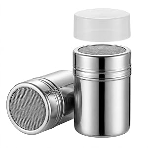 Stainless Steel Shaker 1 Piece for Sugar Icing Sugar Flour Cocoa & Cinnamon - Ideal for Sprinkling Cakes Cappuccino Hot Chocolate and More - Icing Sugar Shaker with Practical Lid