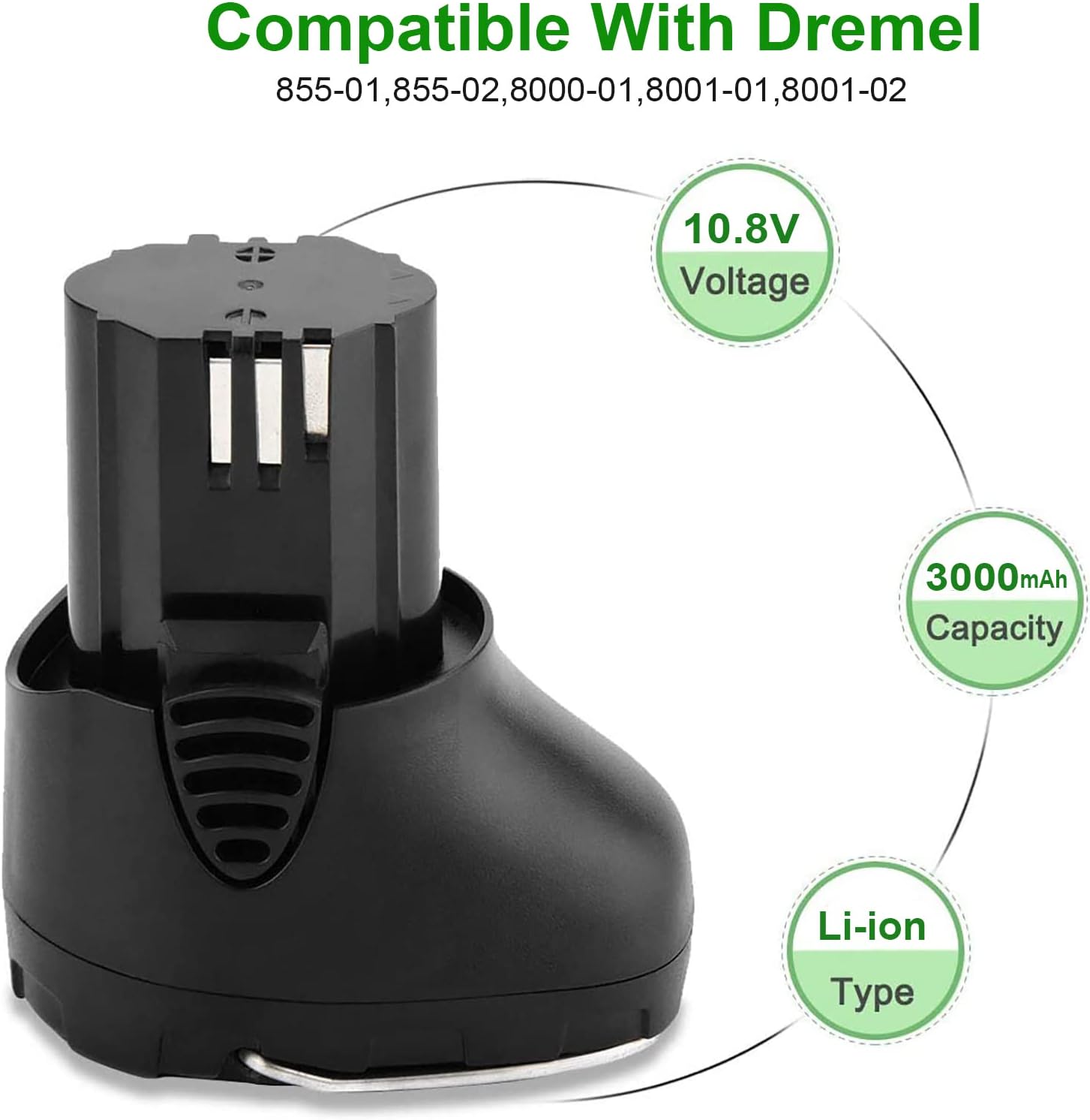 10.8V 3.0Ah Li-ion Battery with Charger Replacement for Dremel 855-02 855-01, Compatible with Dremel 8000-01 8001-01 8001-02 Cordless Tool