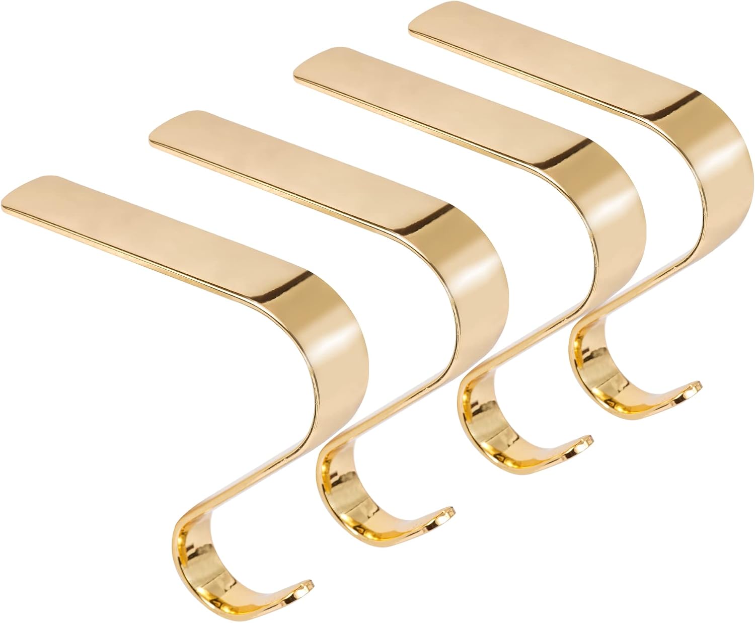 Oubomu Zinc Alloy Christmas Stocking Hangers for Mantel Set of 4, Fireplace Adjustable Stocking Holders with Non-Skid Mat, Christmas Decoration Necessary, Bright Gold
