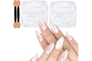 Allstarry White Pearl Chrome Nail Powder, 2pcs Iridescent Aurora Chrome Nail Powder...