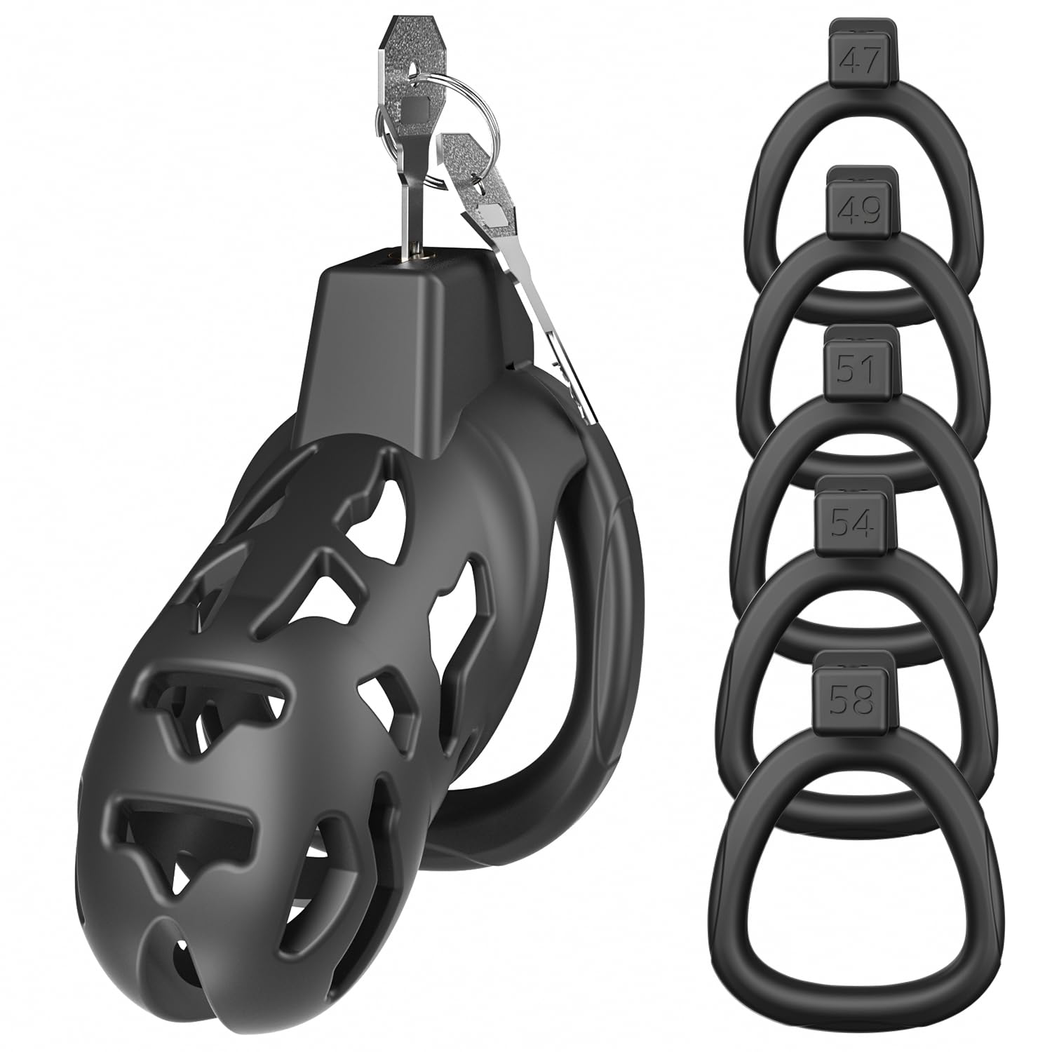 Meeteel Hohldesign Peniskäfig für Männer Harz Keuschheitskäfig Herren Sexspielzeug mit 5 Penisringe 3D Chastity Cage Male SM Penis Käfig Extrem Schwarz Keuschheitsgürtel Fesseln & Bondage, Groß