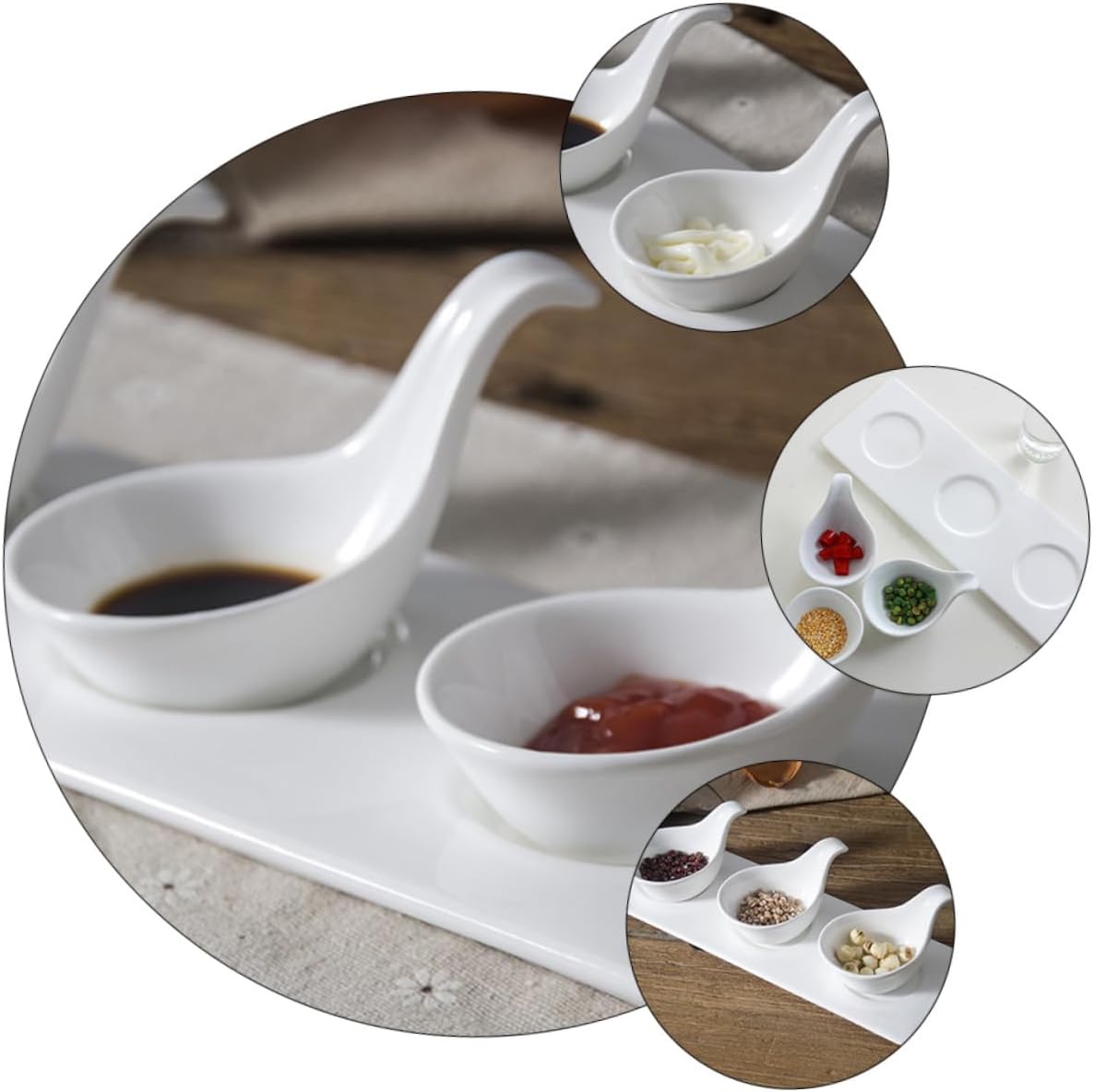 IMIKEYA 1set Ceramic Sauce Dish Set Spoons Handle Saucepans Modern Design for Condiment Bowls Appetizer Serving