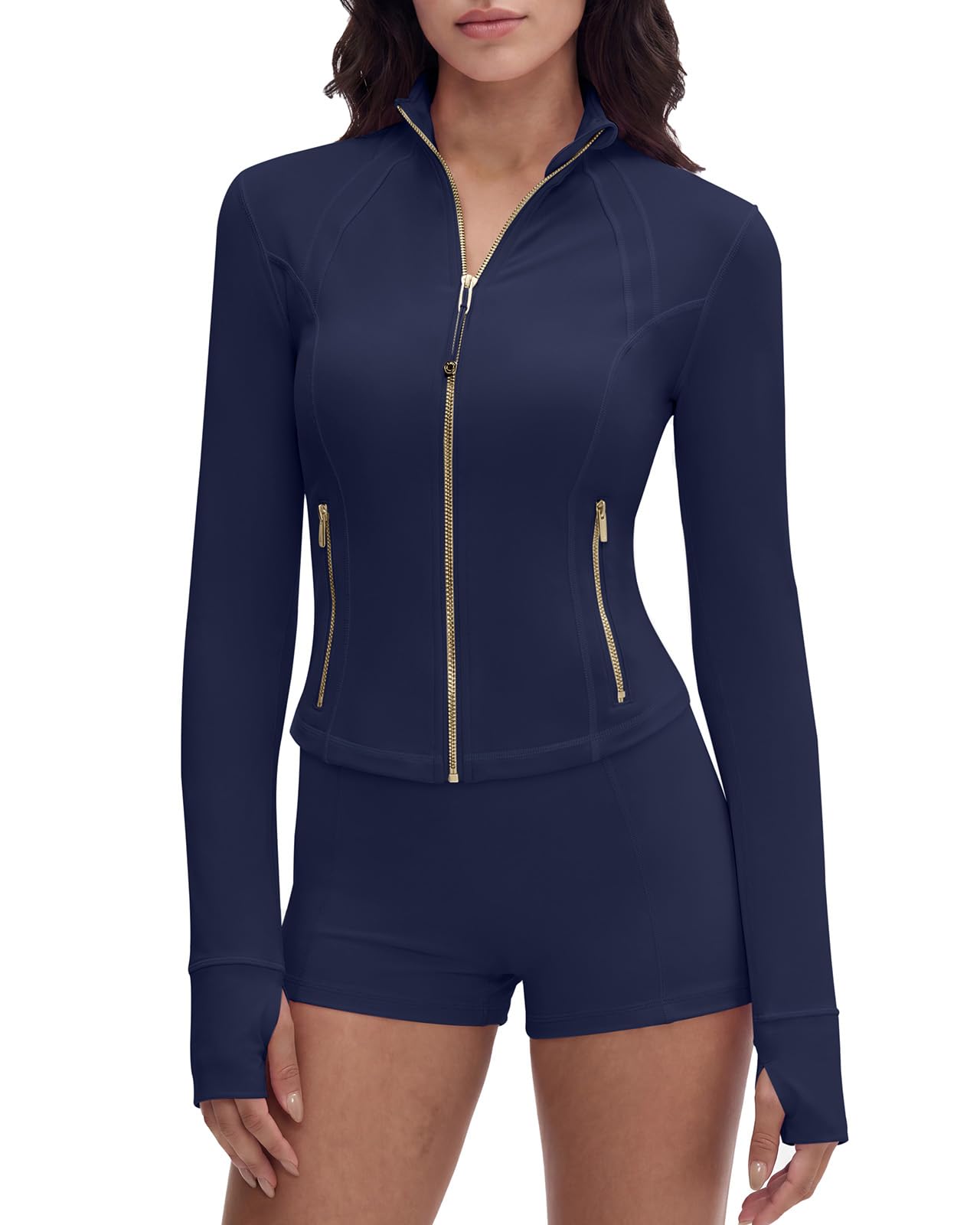 suuksess Women Golden Full Zip Up Workout Cropped Jackets Lightweight Athletic Yoga Tops-picture-25