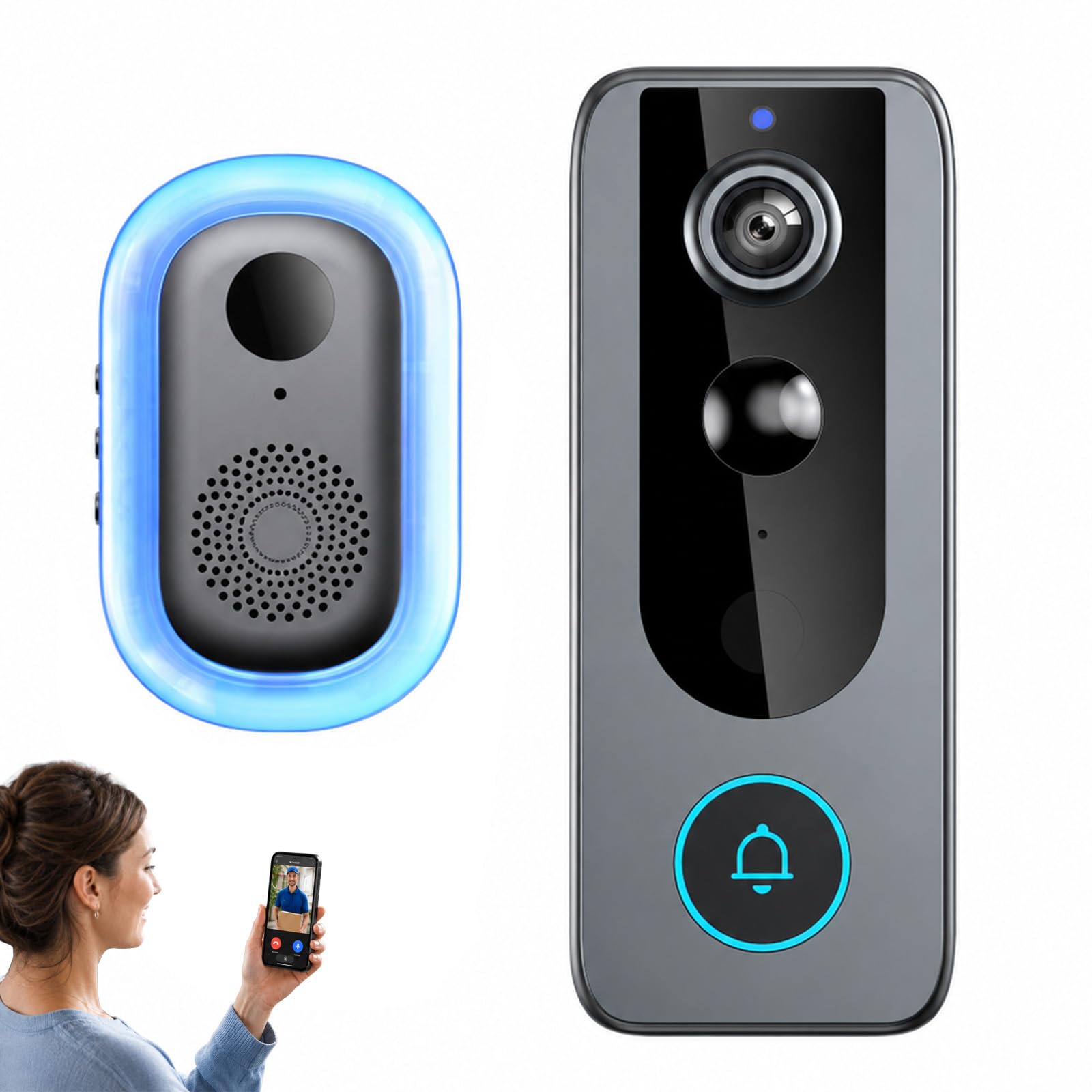 PurePeeki Camera Doorbell, No Monthly Fee, Wireless, HD Night Vision