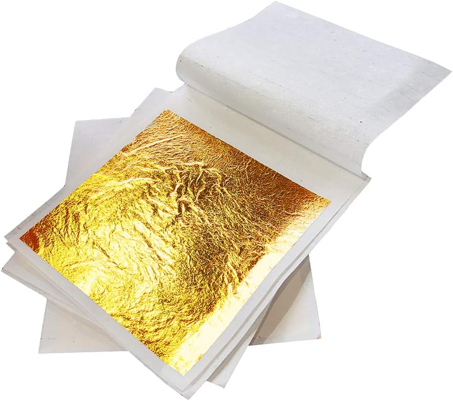 [Exclusive XL Size] 24 Karat Edible Gold Leaf Sheet, Food Grade, 10x EZ Transfer Leaf, 3.70 x 3.70 inch, Easy to Apply, Great for Food Decoration, Cosmetic Purpose, Artistic Work