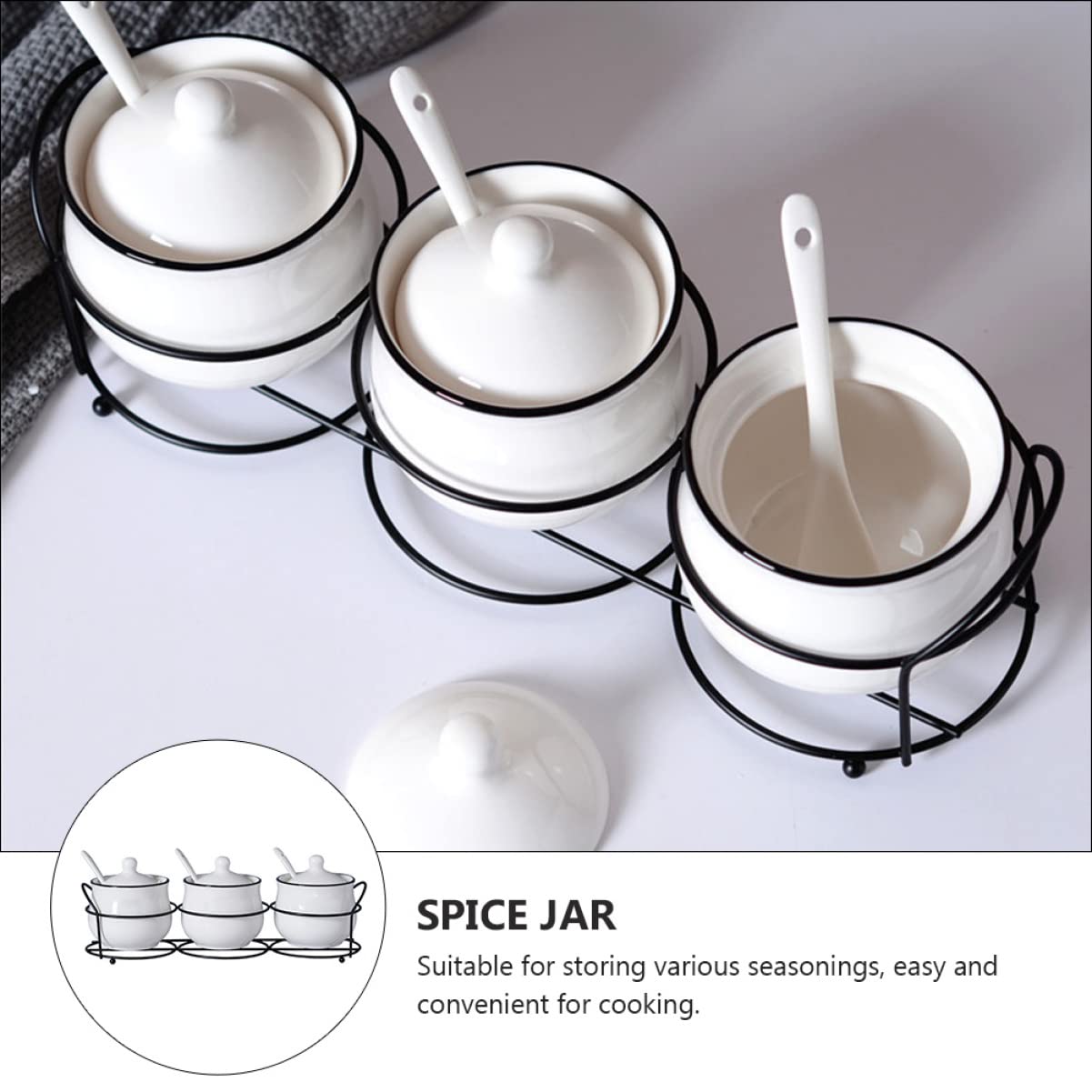 Alipis Set de 4 Pots à Épices en Céramique et Fer, Résistants aux Hautes Températures, Faciles à Nettoyer, Cuisine et Restaurant