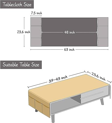 Miniatura 4 de qiden Mantel para mesa auxiliar, funda para mesa auxiliar con bolsillos y borlas, lino de algodón, impermeable, pequeños manteles rectangulares para
