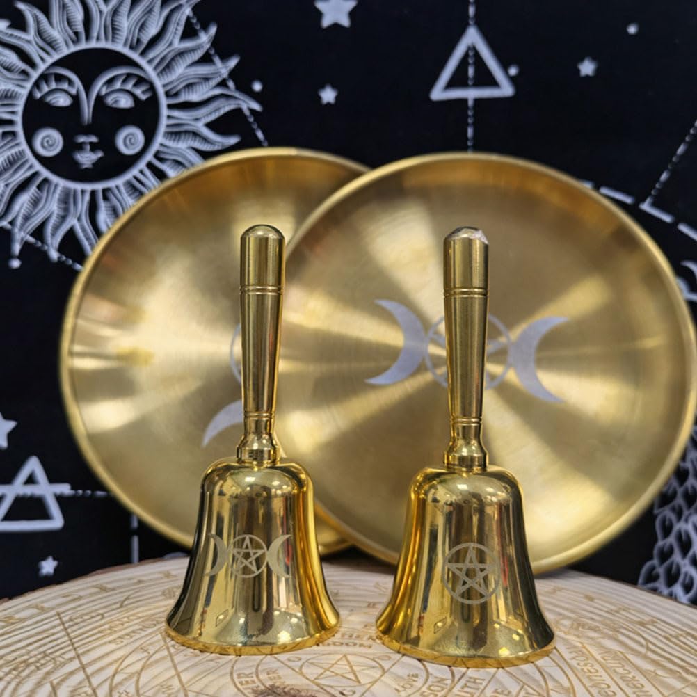 Zerodeko Brass Witch Bells Mini Pentagram Altar Ritual Bell for Wicca Decor Handheld Wiccan Supply Vintage Decorative Accent for Home Altar 3.85 X 1.69 X 1.69 in