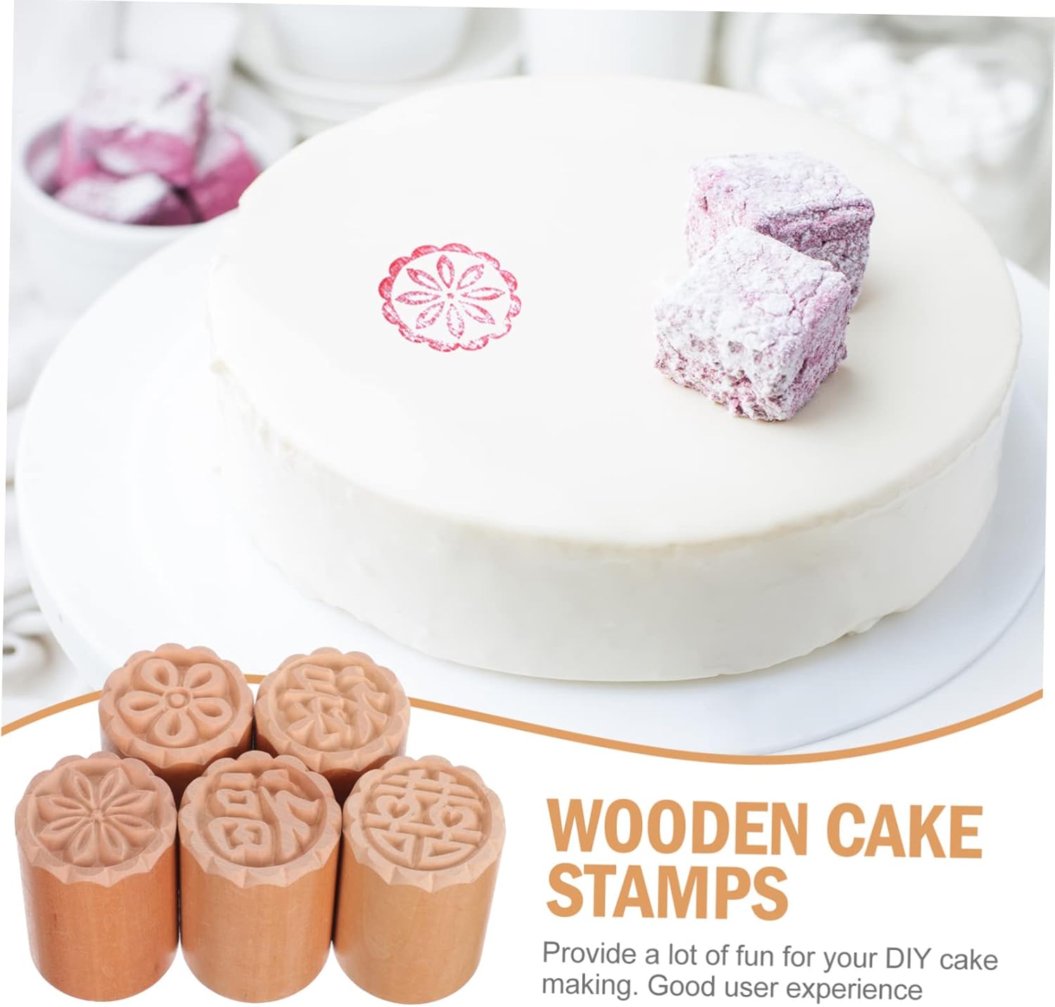 SHOWERORO Japanese Sushi Stamp Chocolate Candy Molds 5pcs Cookie Wooden Cookie Cutter Korean Candy Sushi Decorating Stamp Dessert Molds Biscuit Printing Molds Moon Cake Knife Mini