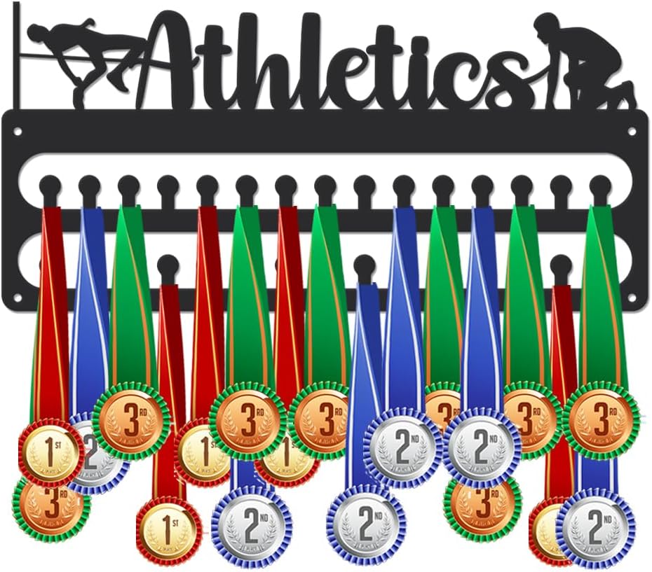SUPERDANT Medal Hanger Display Sports Medal Holder Wall Mount Medals Hanging with Hooks Matte Black Metal Medal Display Rack Iron Race Ribbon Award Organizer Gifts for Athletes