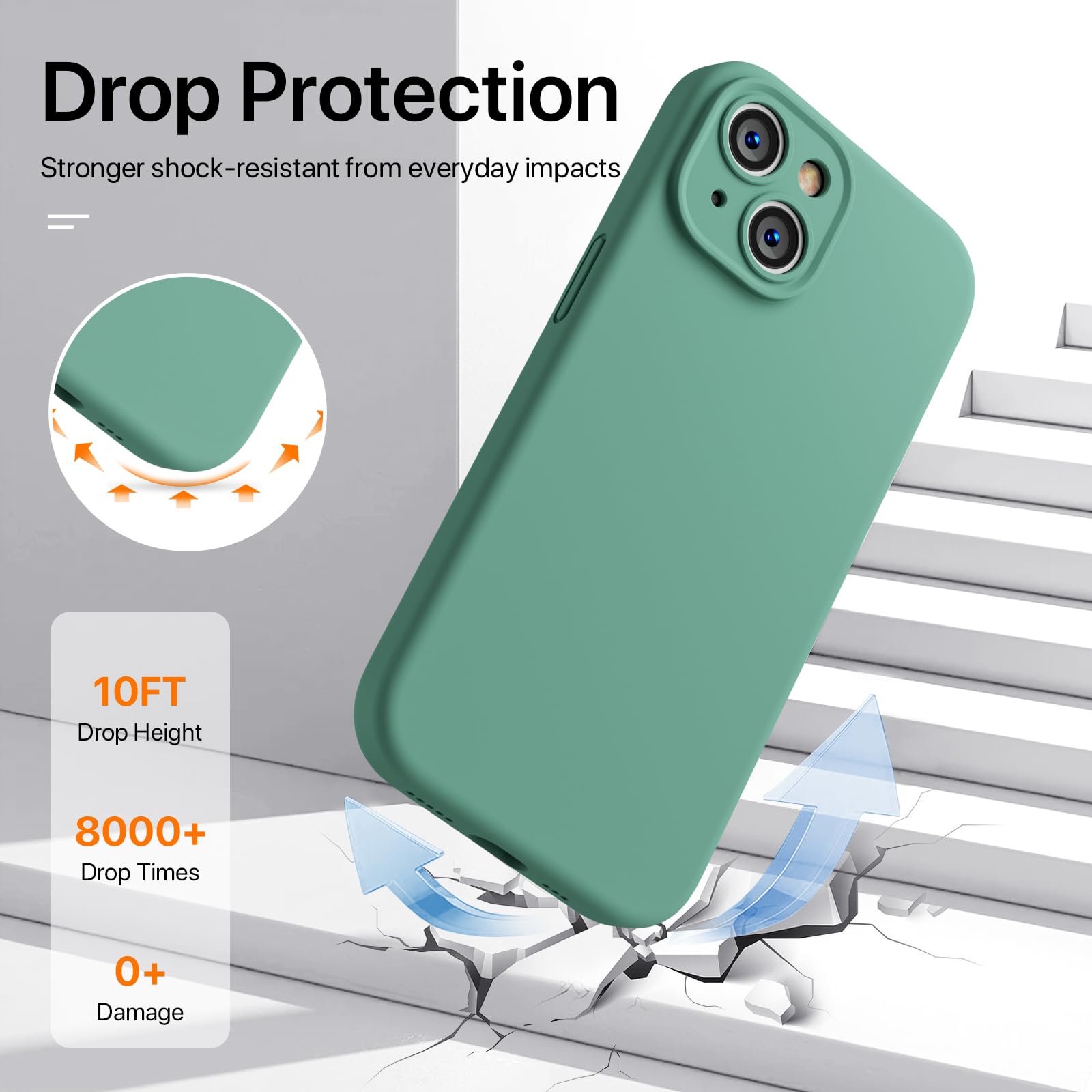 GOODVISH 3 in 1 Silicone Cover per iPhone 15 6.1" (2023), Custodia con 2 Pellicola Protettiva, Case per Cellulare Ultra Sottile Antiurto Resistente [Protezione Fotocamera], Verde Pino