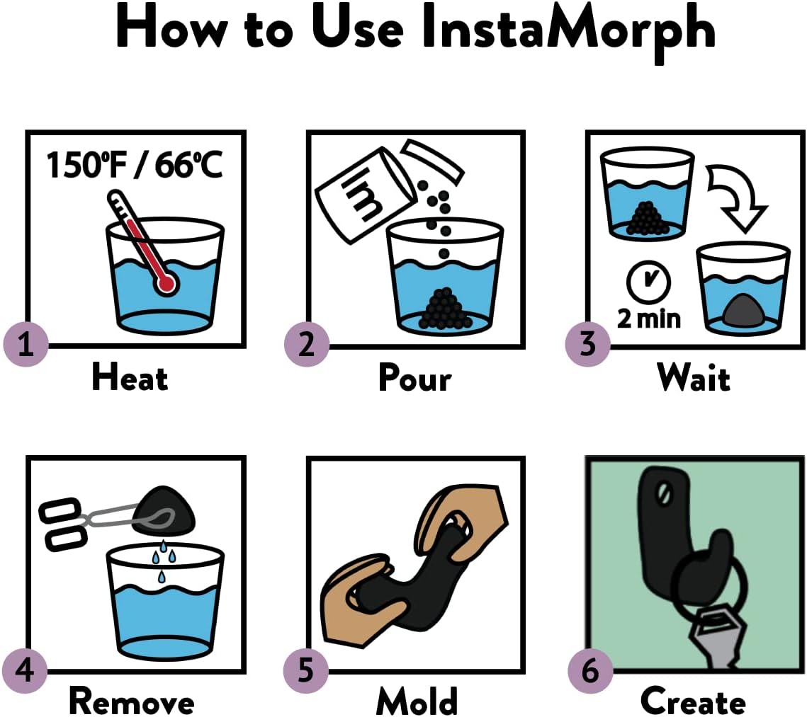 InstaMorph Reusable Moldable Plastic | Thermoplastic Beads, Meltable Polymorph Pellets | Lightweight Modeling Compound for DIY Crafts, Sculpting, Cosplay Accessories | Temporarily Repair | Black, 6oz