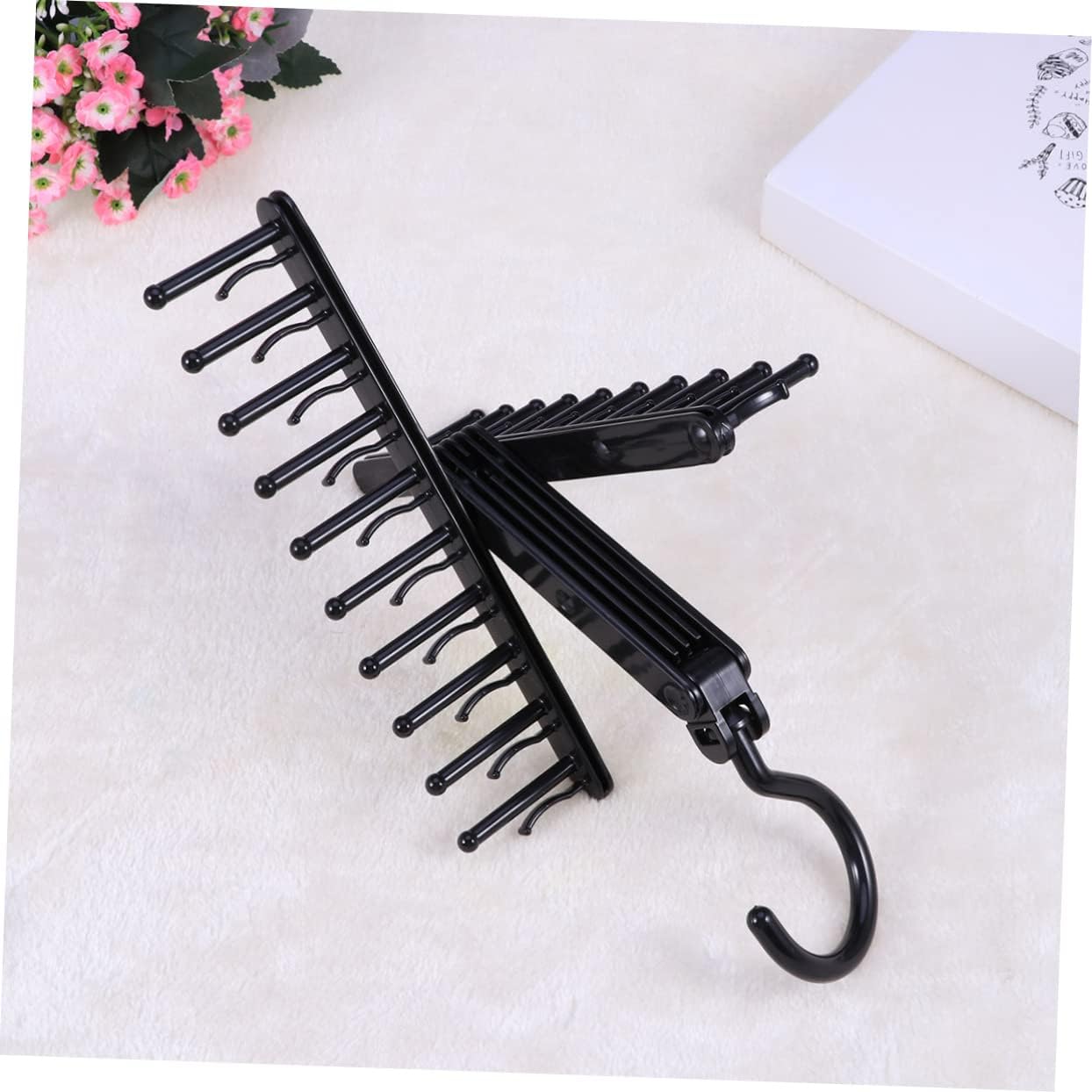 3pcs Multifunctional Tie Hanger Rack Double-Sided Hooks Space Saving Organizer for Neckties Belts and Scarves Black
