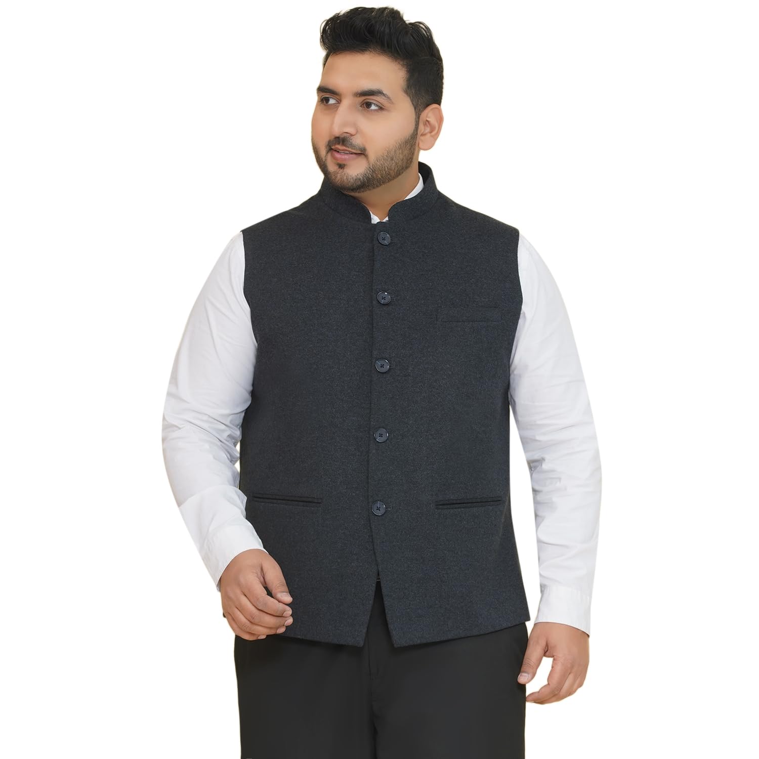 Plus Size Men Solid Tweed Navy Nehru Jacket (JPNJ7511_Navy)-image-35