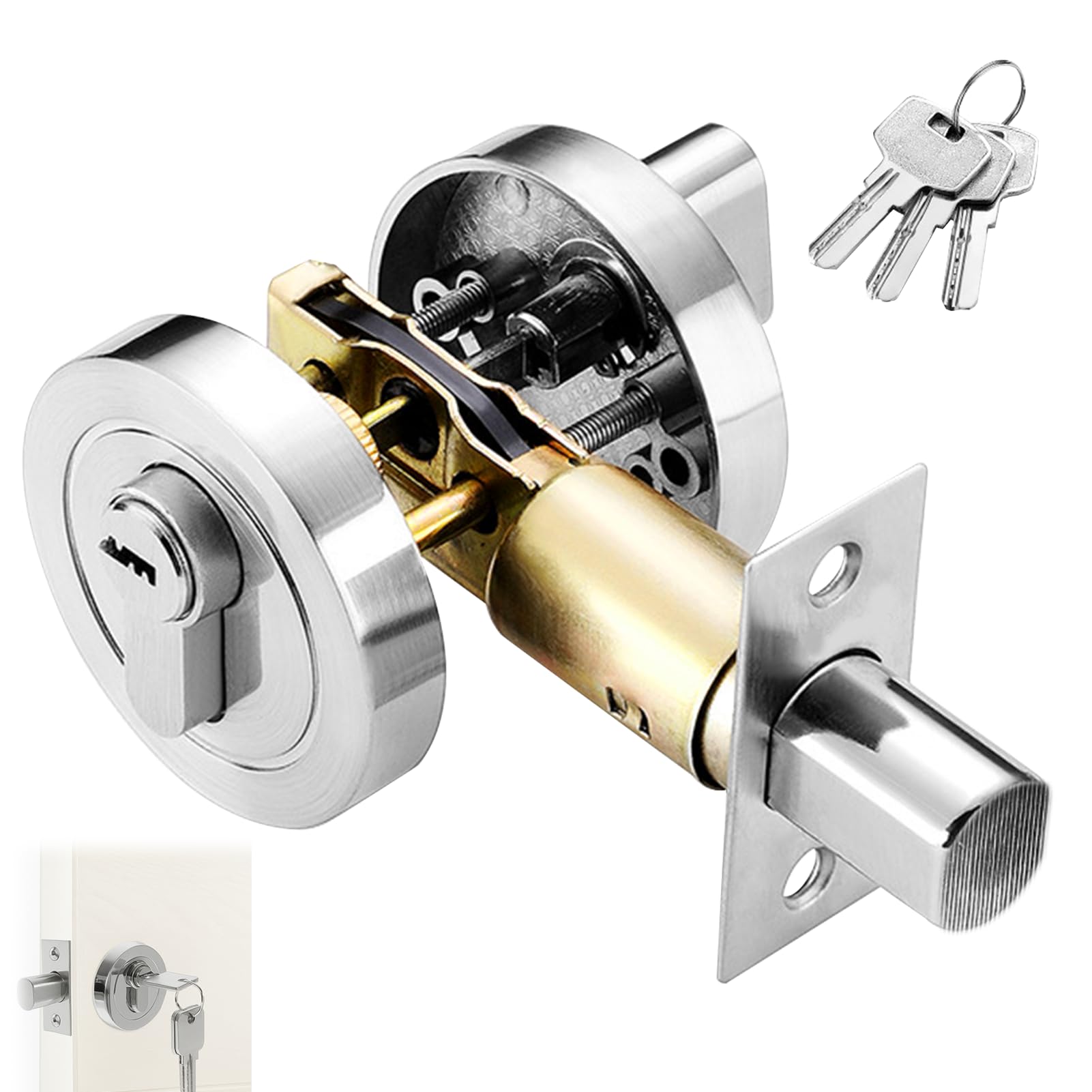 Deadbolt Door Lock, Round Internal Door Lock with Key