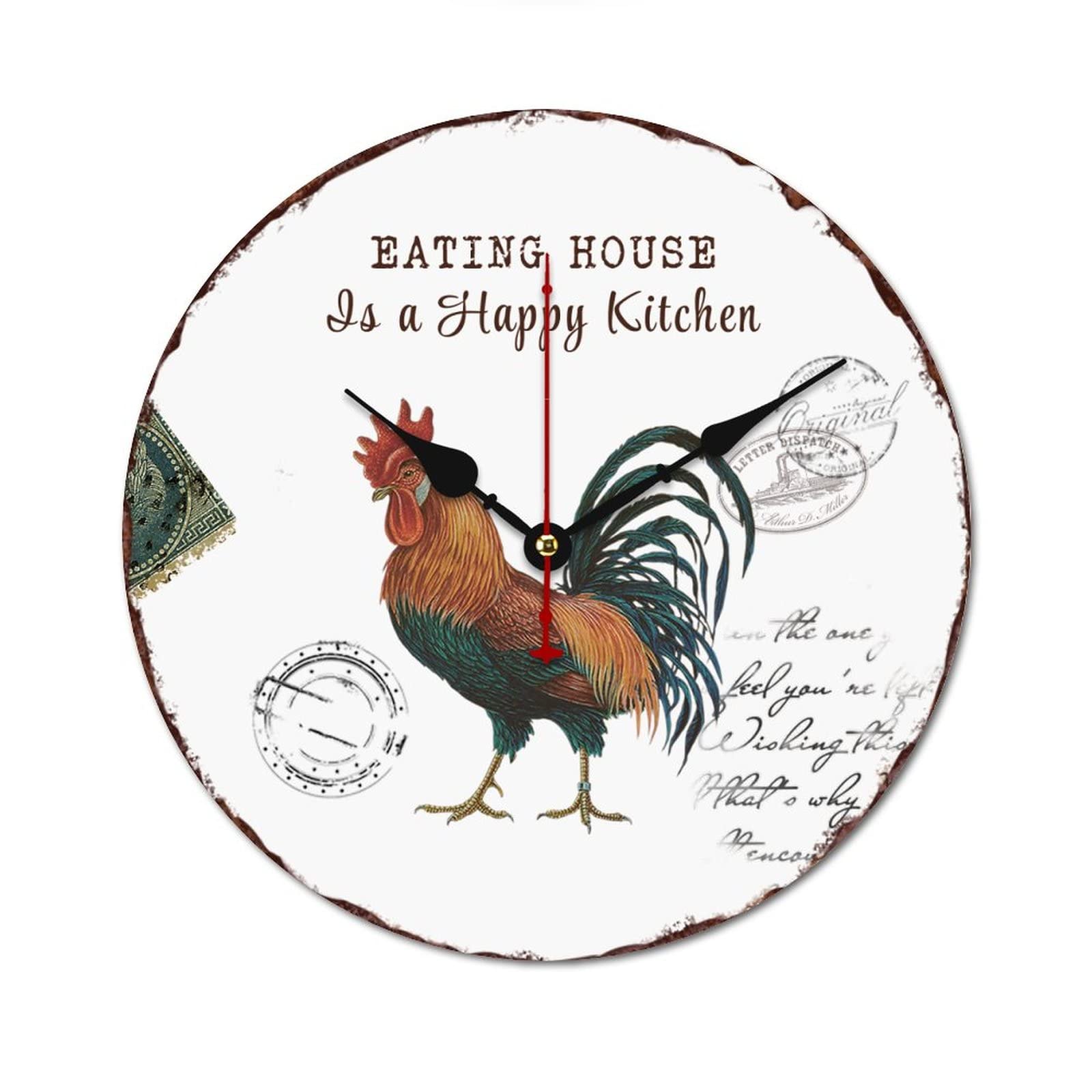 Horloge de cuisine silencieuse sans tic-tac Eating House en bois pour grand salon tranquille
