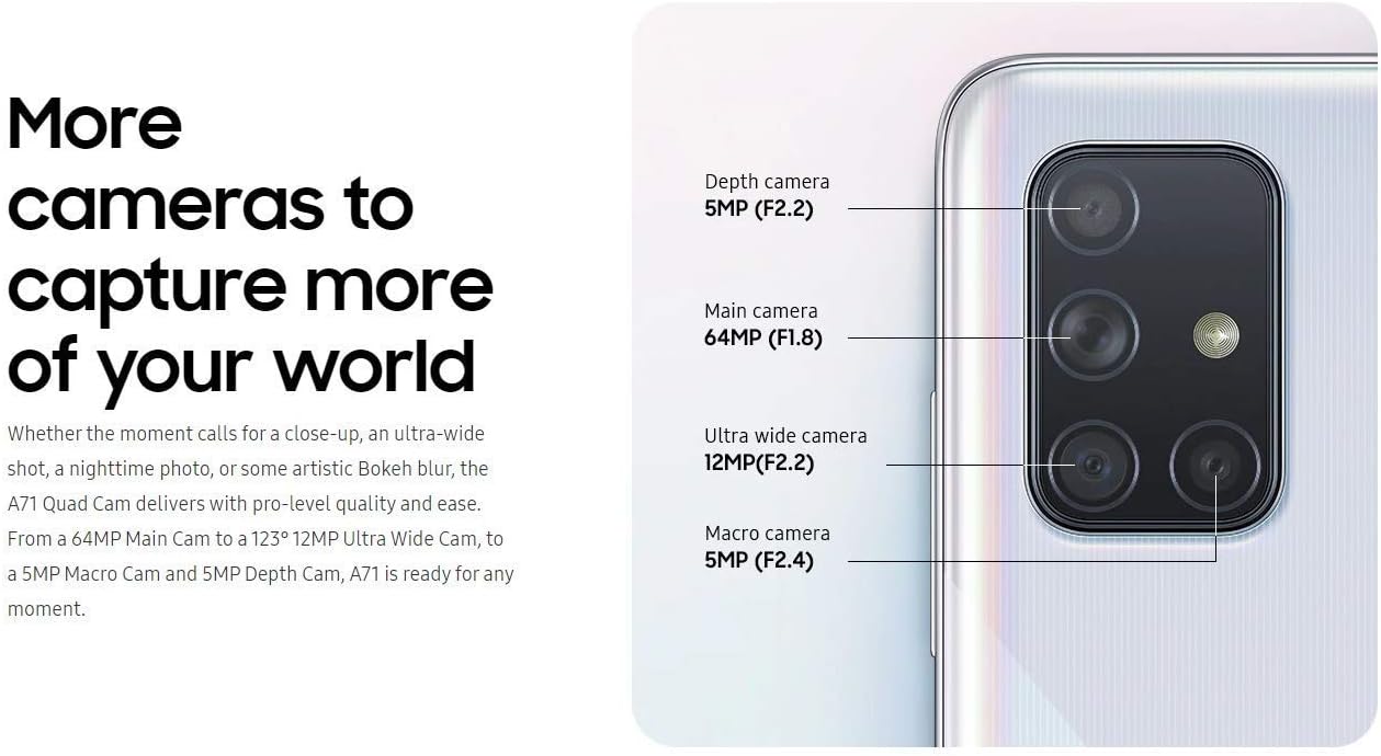 Enrere view of Samsung Galaxy A71 smartphone with quad camera module