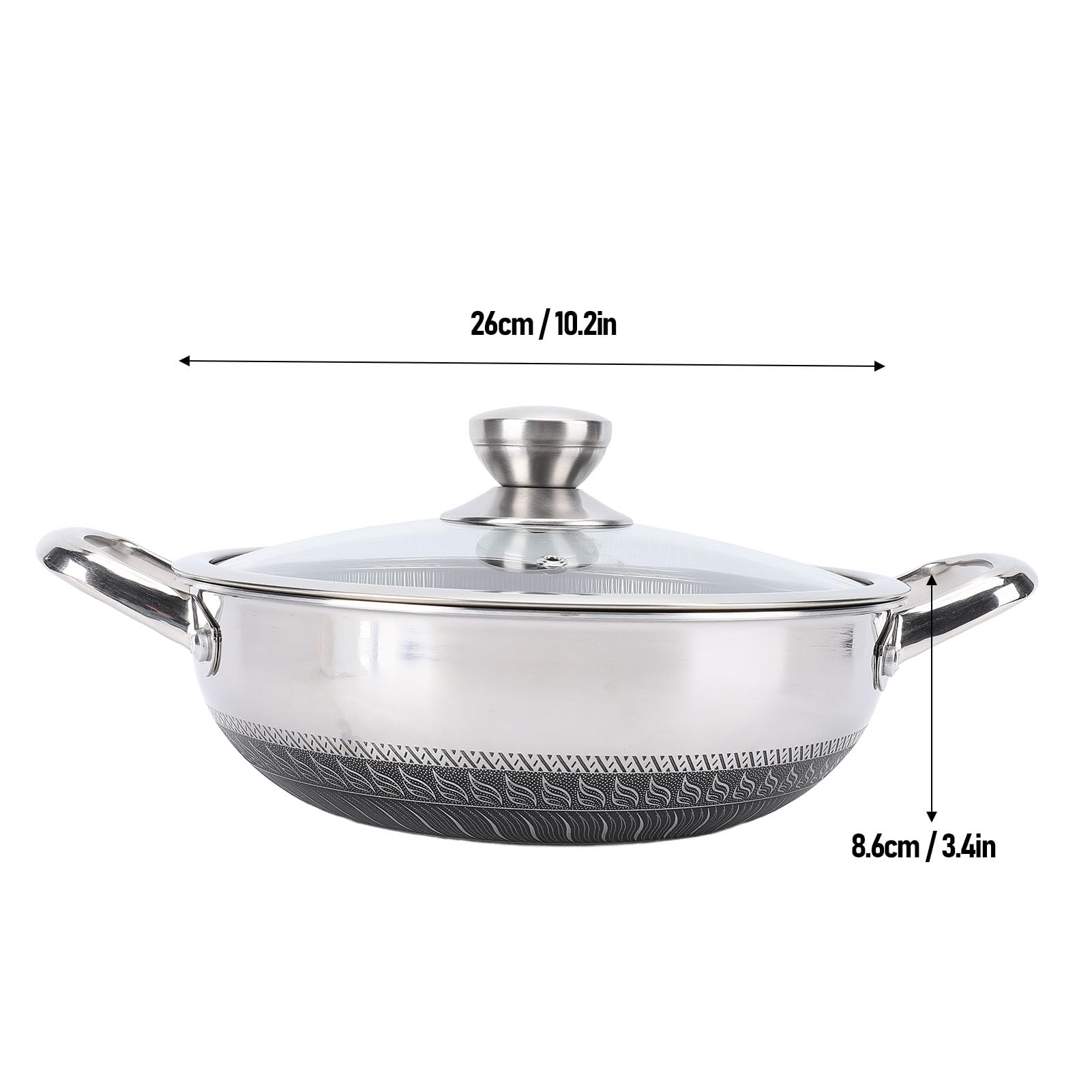 Jiawu Sartén antiadherente de acero inoxidable, sartén de inducción con diseño de panal, apta para todo tipo de cocinas, mango que se mantiene frío, apta para lavavajillas (26CM)