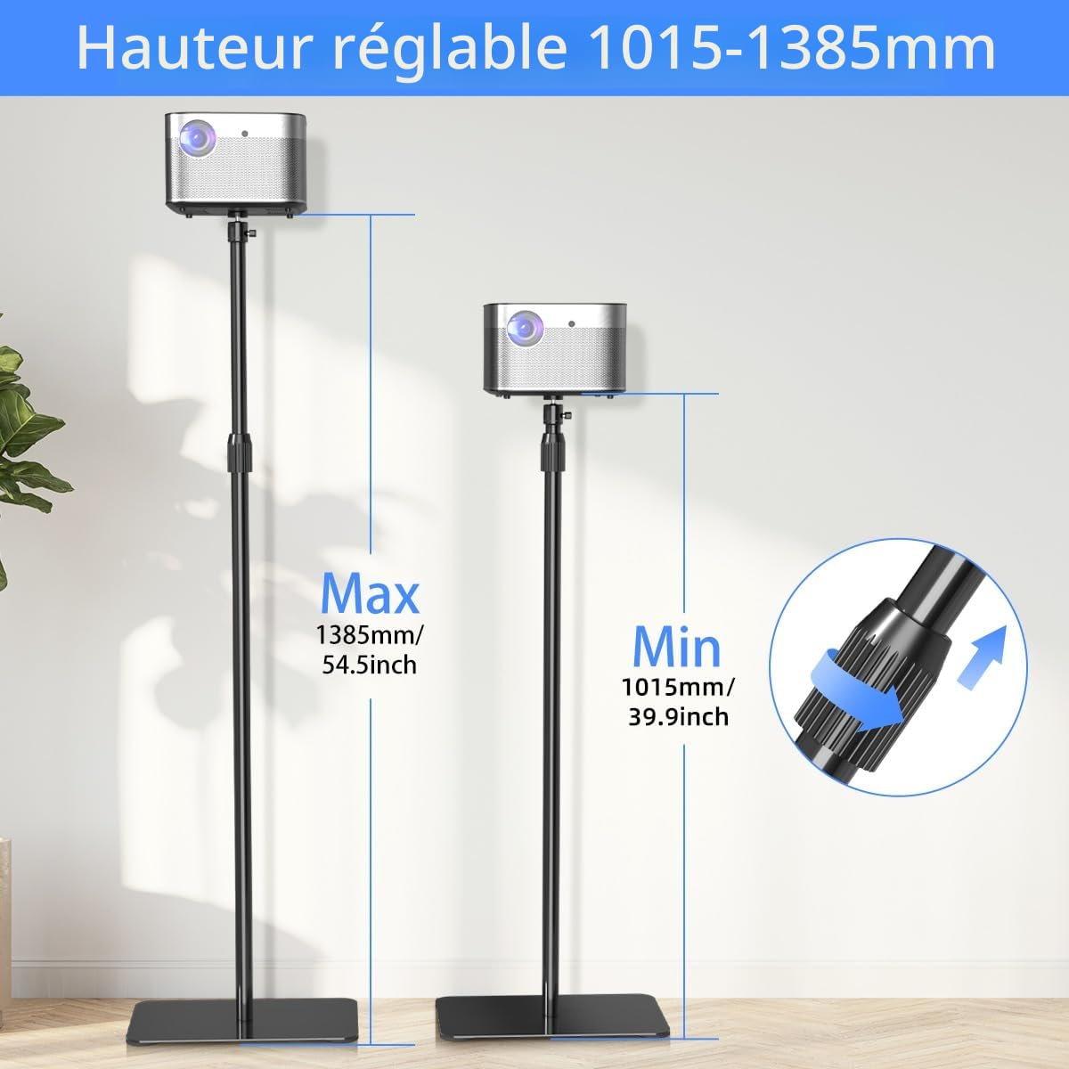 Suptek Support de Projecteur au Sol, Hauteur Réglable 1015-1385 mm, Rotation 360°, Supporte 2 kg PR001F