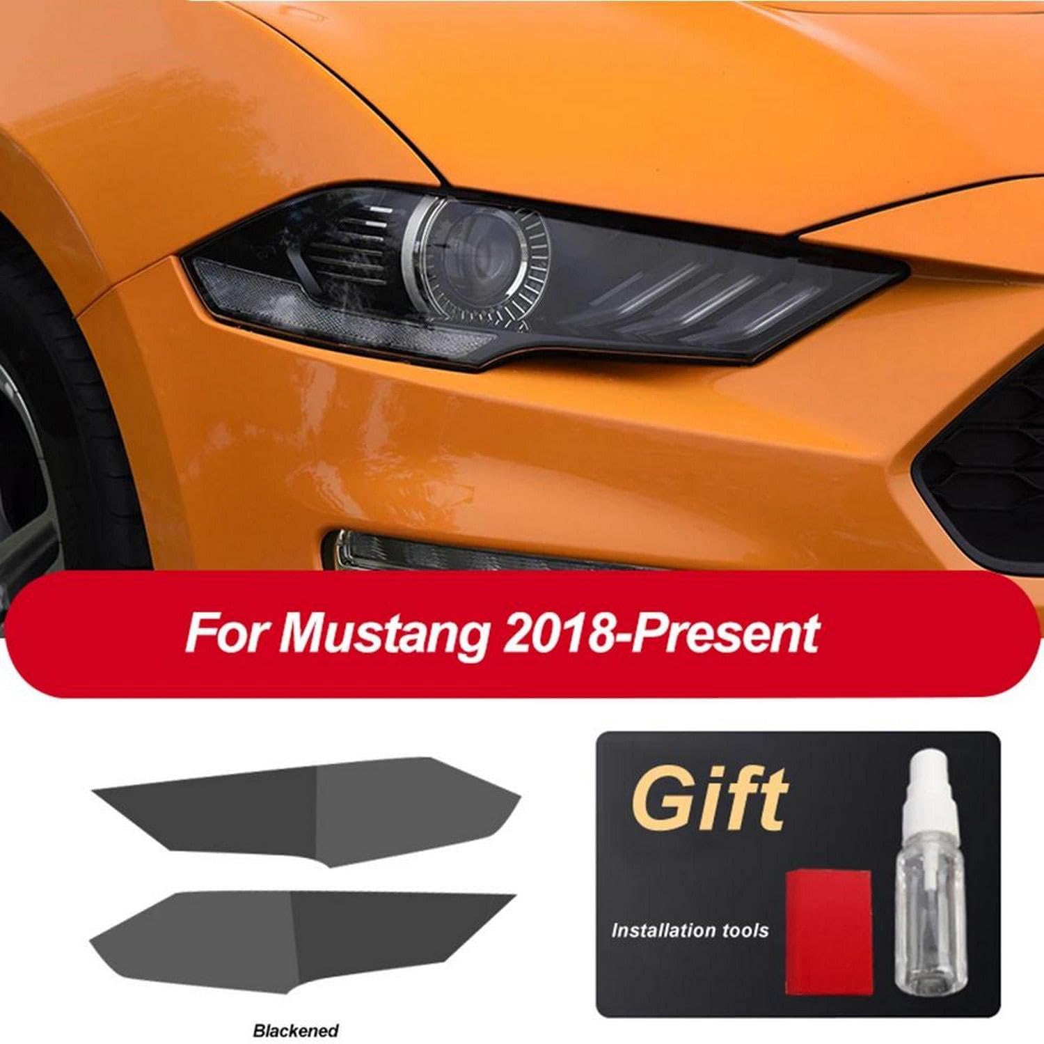 Car Headlight Protective Film Restoration Transparent Black TPU Sticker，for Ford Mustang Shelby GT500 2015-Present