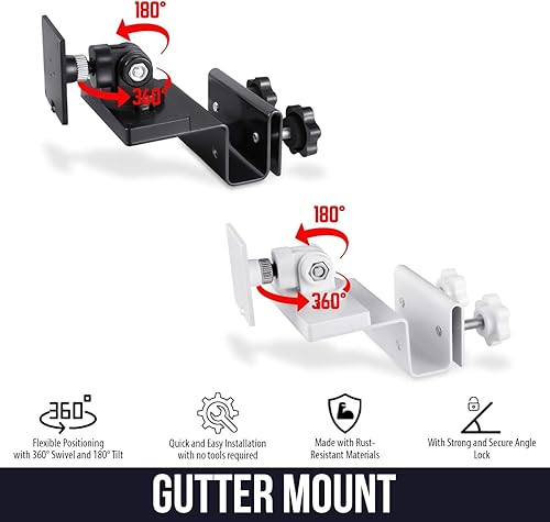 Miniatura 2 de Wasserstein Soporte de canalón para panel solar compatible con anillo, Arlo, Blink, Reolink Cams (1 paquete, negro) (no compatible con Ring Super