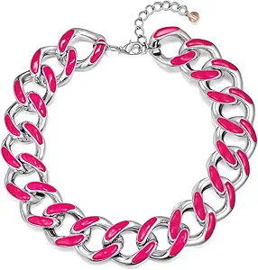 WOWORAMA Acrylic Link Chain Necklace for Women Pink Resin Chunky Statement Necklace Punk Hip Hop Chain Exaggerated Choker Collar Necklace