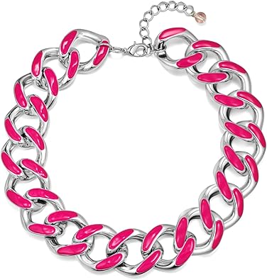 WOWORAMA Acrylic Link Chain Necklace for Women Pink Resin Chunky Statement Necklace Punk Hip Hop Chain Exaggerated Choker Collar Necklace