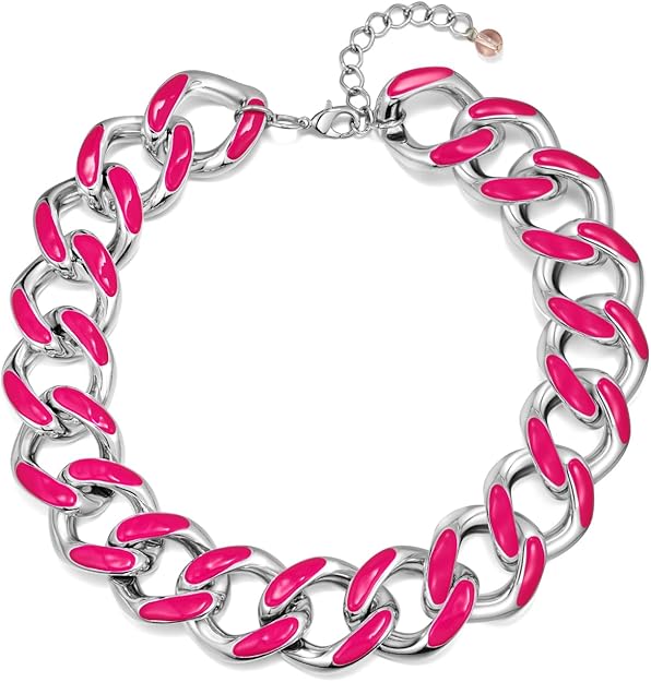 WOWORAMA Acrylic Link Chain Necklace for Women Pink Resin Chunky Statement Necklace Punk Hip Hop Chain Exaggerated Choker Collar Necklace