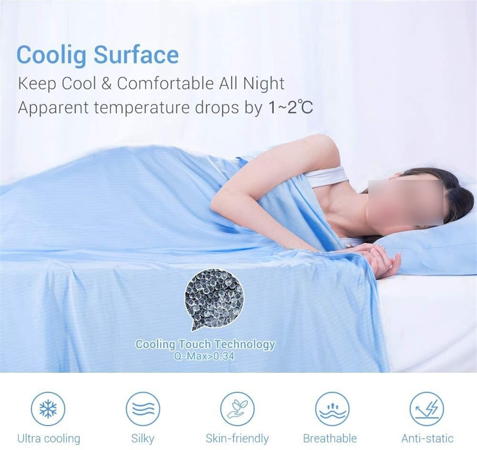 Jeté de couverture de refroidissement double pour l'été Couverture de refroidissement lavable en fibre de refroidissement absorbant la chaleur (couleur : bleu 71 x 79 pouces) (bleu 71 x 79 pouces)