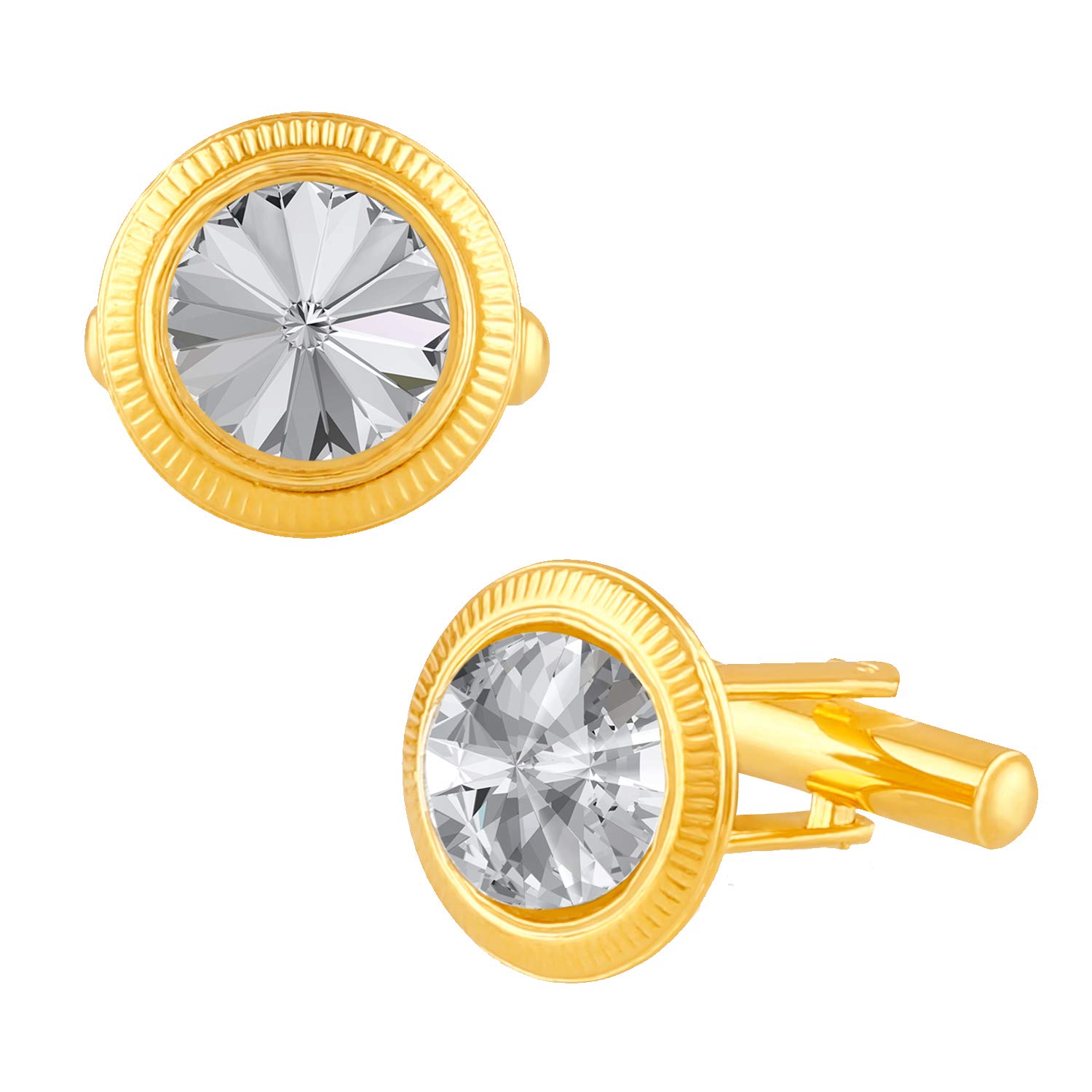 Gold Plated Floral Designer Cufflink with Crystal for Mens and Boys CL1100531GWhi