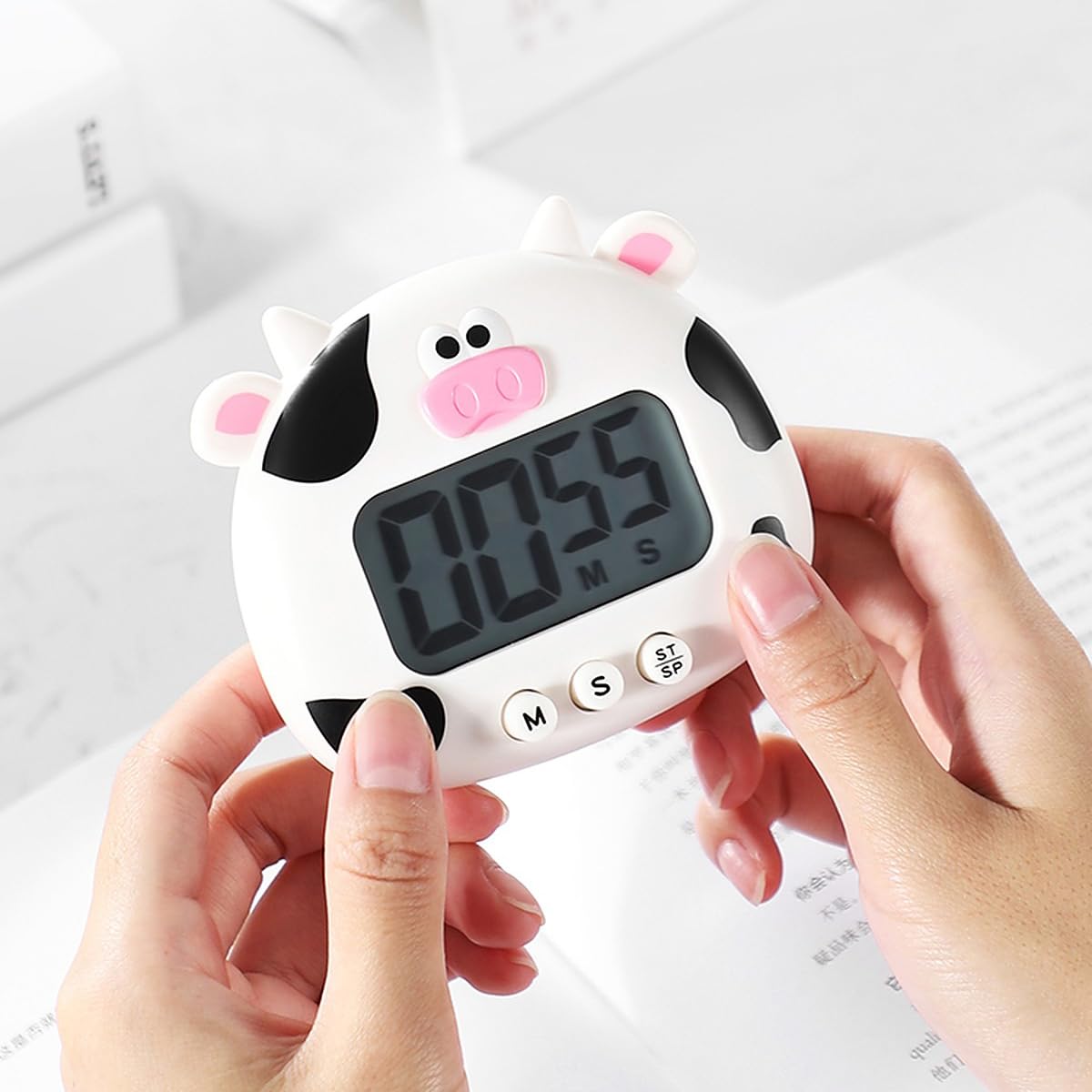 Wolpin Digital Kitchen Timer & Stopwatch | Large Display Countdown with Loud Alarm, Magnetic Stand & Hanging Hole | for Cooking, Baking, Study, Bathroom & Oven (Pink & White)
