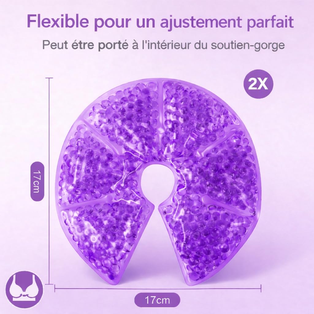 Coussinet Gel Allaitement [Société Française] Lot de 2 Compresses 3-en-1 Chaud/Froid Allaitement Pour Sein - Soulage Engorgement/Mastite & Douleurs - Confortable & Réutilisables (VIOLET)