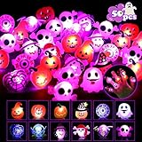 Encham 50 Stück Blinkende Halloween Leuchtringe - LED Licht Spielzeug Mit Geist, Kürbis, Schädel Motiven - Party Ringe