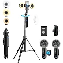 yAyusi Magnetic Vlogging Kit for iPhone/Android, 71" Auto Face Tracking Tripod for iPhone with Light, Magnetic Microphone/Remote Control, Content Creator Essentials Starter Kit for TikTok and YouTube