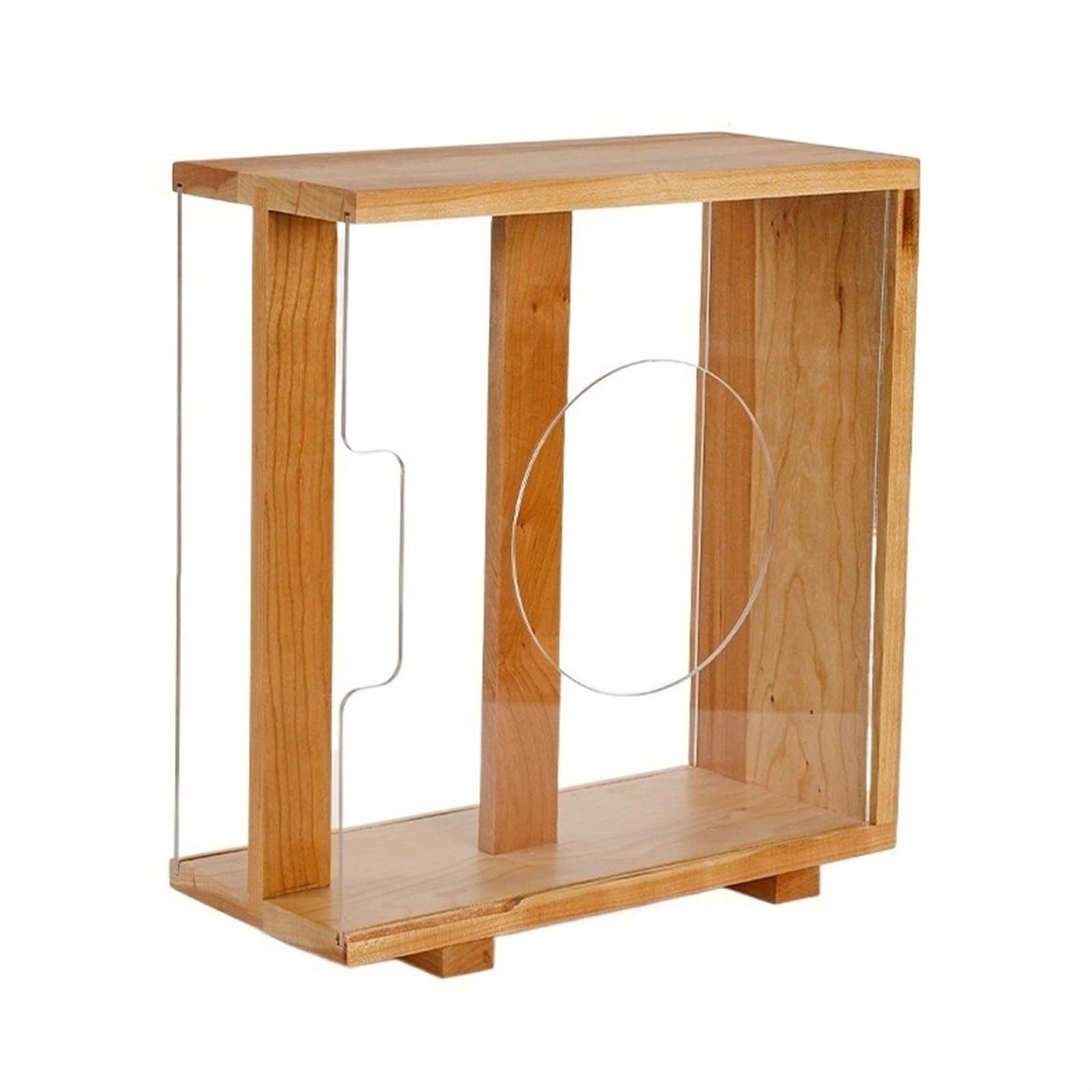 Huangj-0527 CD storage Vinyl Record Storage Holder, LP Box with Solid Wood Frame, Vintage Album, Dovetail Tenon Process, Cube Record(Cherry wood)
