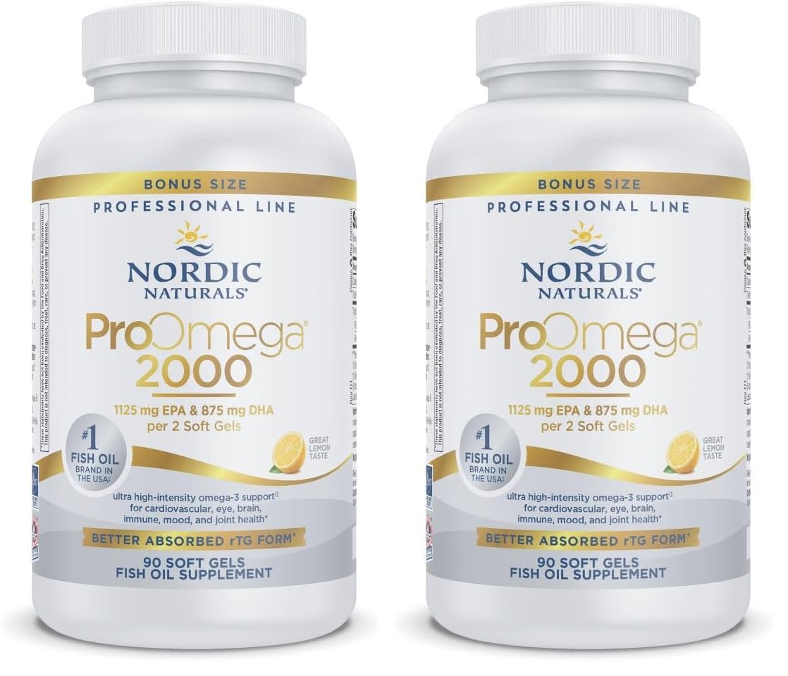 Nordic Naturals ProOmega 2000, Lemon Flavor - 90 Soft Gels - 2150 mg Omega-3 - Ultra High-Potency Fish Oil - EPA &amp; DHA - Promotes Brain, Eye, Heart, &amp; Immune Health - Non-GMO - 45 Servings (Pack of 2)
