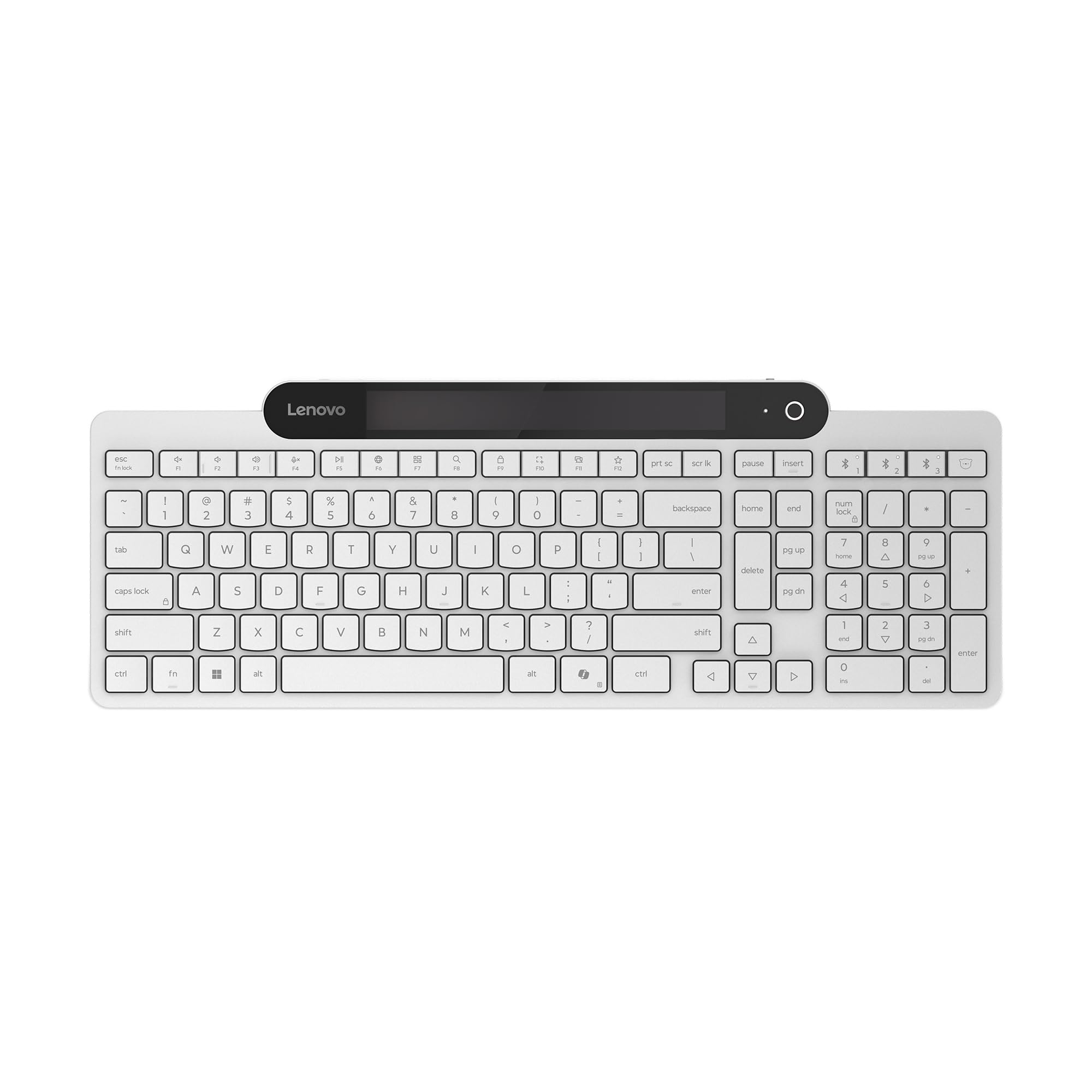 Lenovo 800 Teclado Bluetooth Autocargable (Carga con Luz Ambiental, Inalámbrico, Conexión hasta 3 Dispositivos, USB-​C, 109 Teclas, Windows 10-​11) QWERTY Español - Blanco
