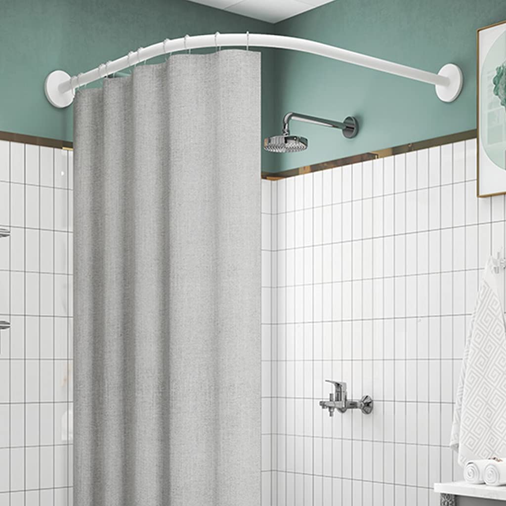 Asta per Tenda da Doccia a Forma di C, angolare 90x90 cm, Spessore 22mm, in Metallo Verniciato Bianco, Fissaggio a Parete, per Bagno, camerino, spogliatoio