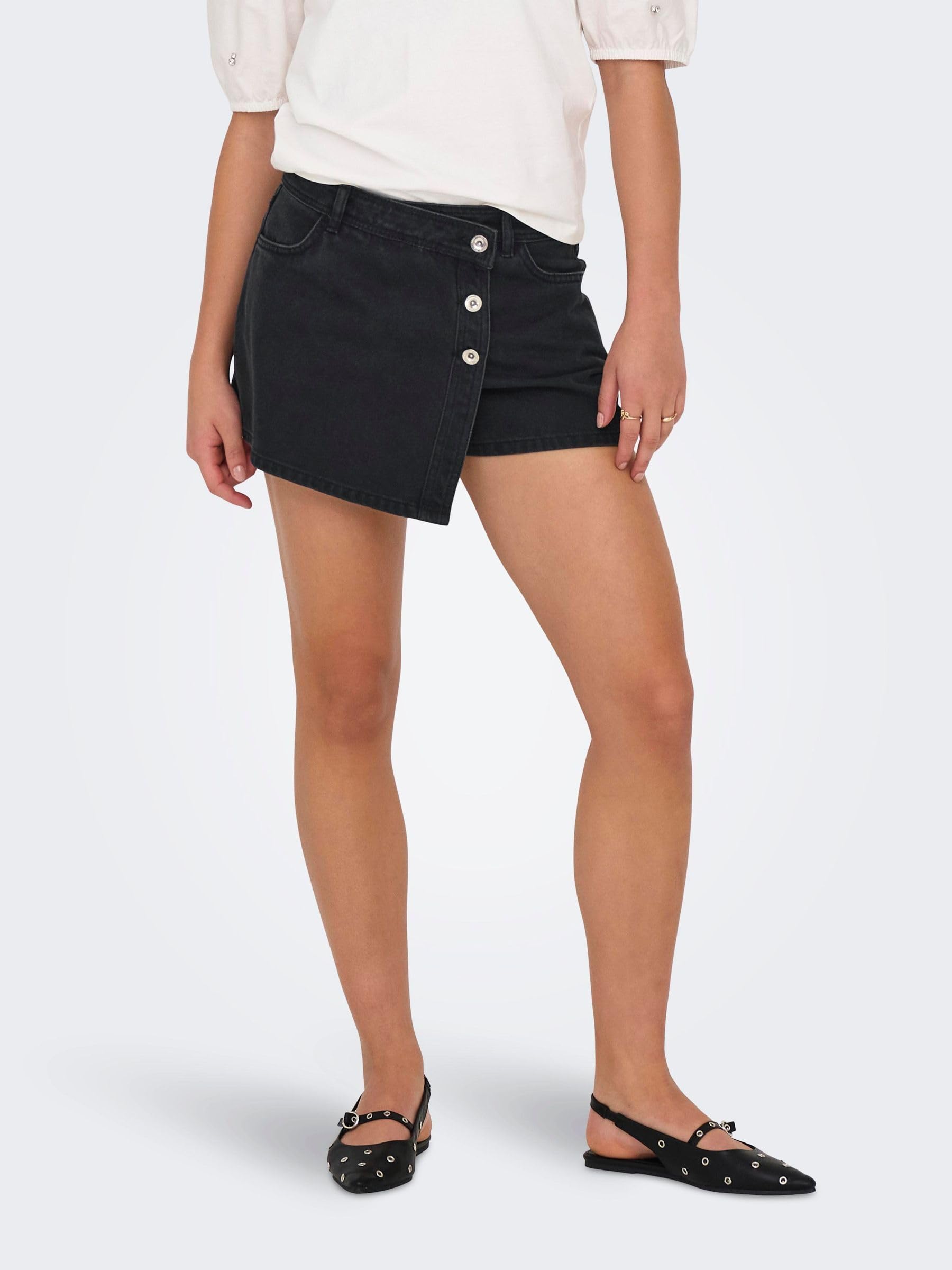 ONLY Onllesly Reg Lb DNM Bj Noos Mini Denim Wrap Skort, Washed Black, S