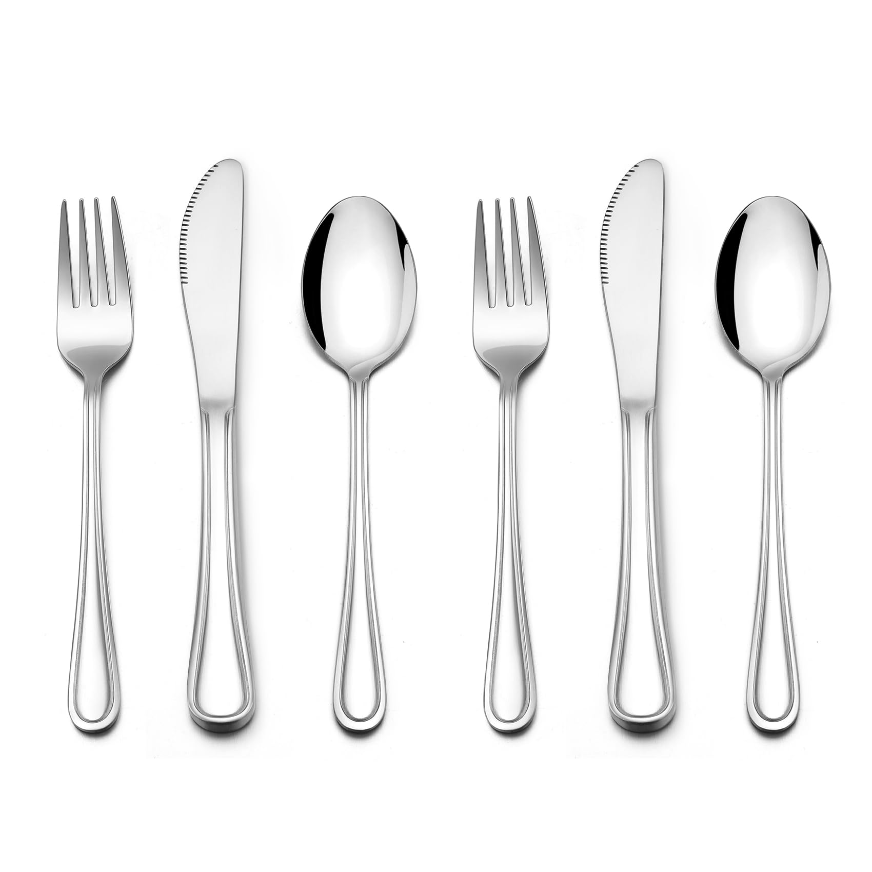 Onader Kids Cutlery Set, 6 Piece Stainless Steel Children Flatware Safe Toddler Tableware - 2 x Knives, 2 x Forks & 2 x Spoons, Mirror Polish & Dishwasher Safe