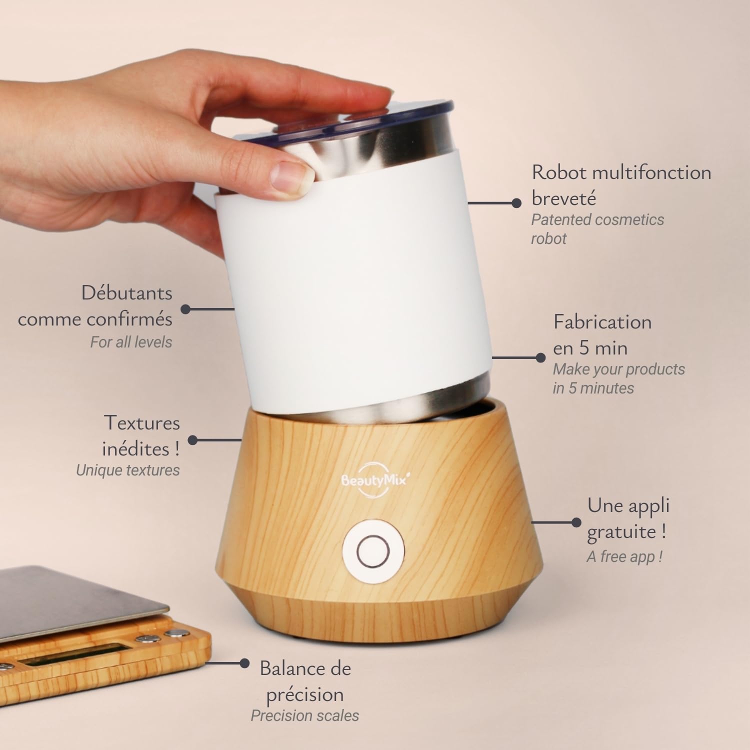 Il robot BeautyMix e la sua bilancia di precisione - Il robot cosmetico per la casa - Ideale per creare cosmetici, prodotti per l'igiene e la cura della casa in modo facile e veloce - BeautyMix