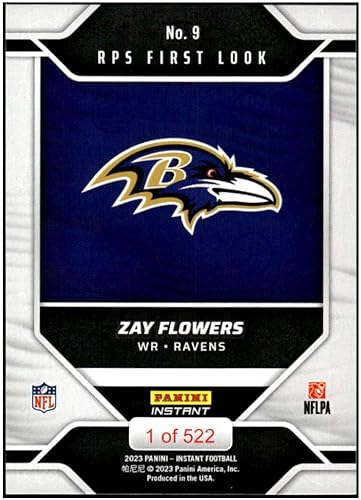 Miniatura 2 de ZAY FLOWERS RC 2023 Panini Instant RPS Rookie Premiere 522#9 Ravens NM+-MT+ NFL Football