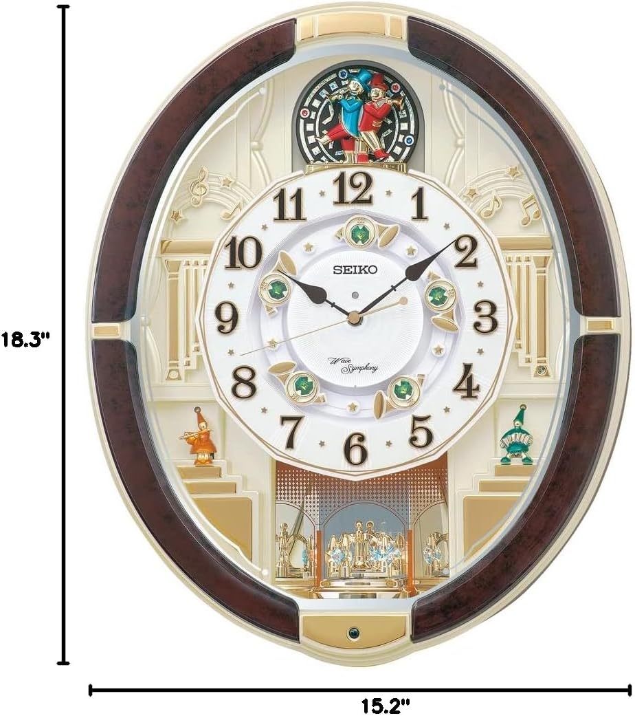 Seiko Clock RE581B Wall Clock, Radio Controlled, Analog, Dark Brown Marble Pattern, 18.3 x 15.2 x 4.0 inches (465 x 384 x 101 mm)